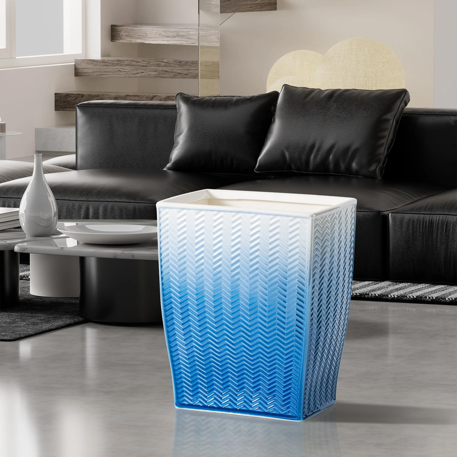 5L Small Blue Trash Can - Stylish 1.32 Gallon Waste Basket for Bathroom, Kitchen, Office & Bedroom | Space-Saving Garbage Bin for Home Decor & Organization