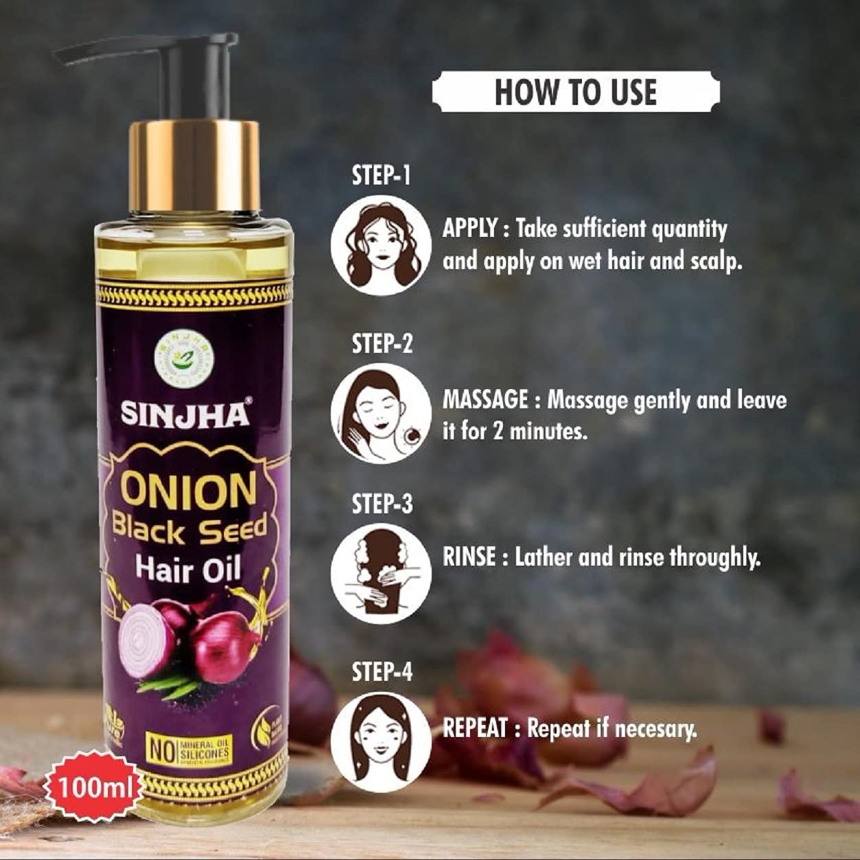 Sinjha Onion Black Seed Hair Oil 100ml with Onion Shampoo - Promotes Hair Growth & Reduces Hair Fall - Natural Hair Care Treatment for Thicker, Stronger Hair - Perfect for Daily Hair Care Routine & Scalp Nourishment
