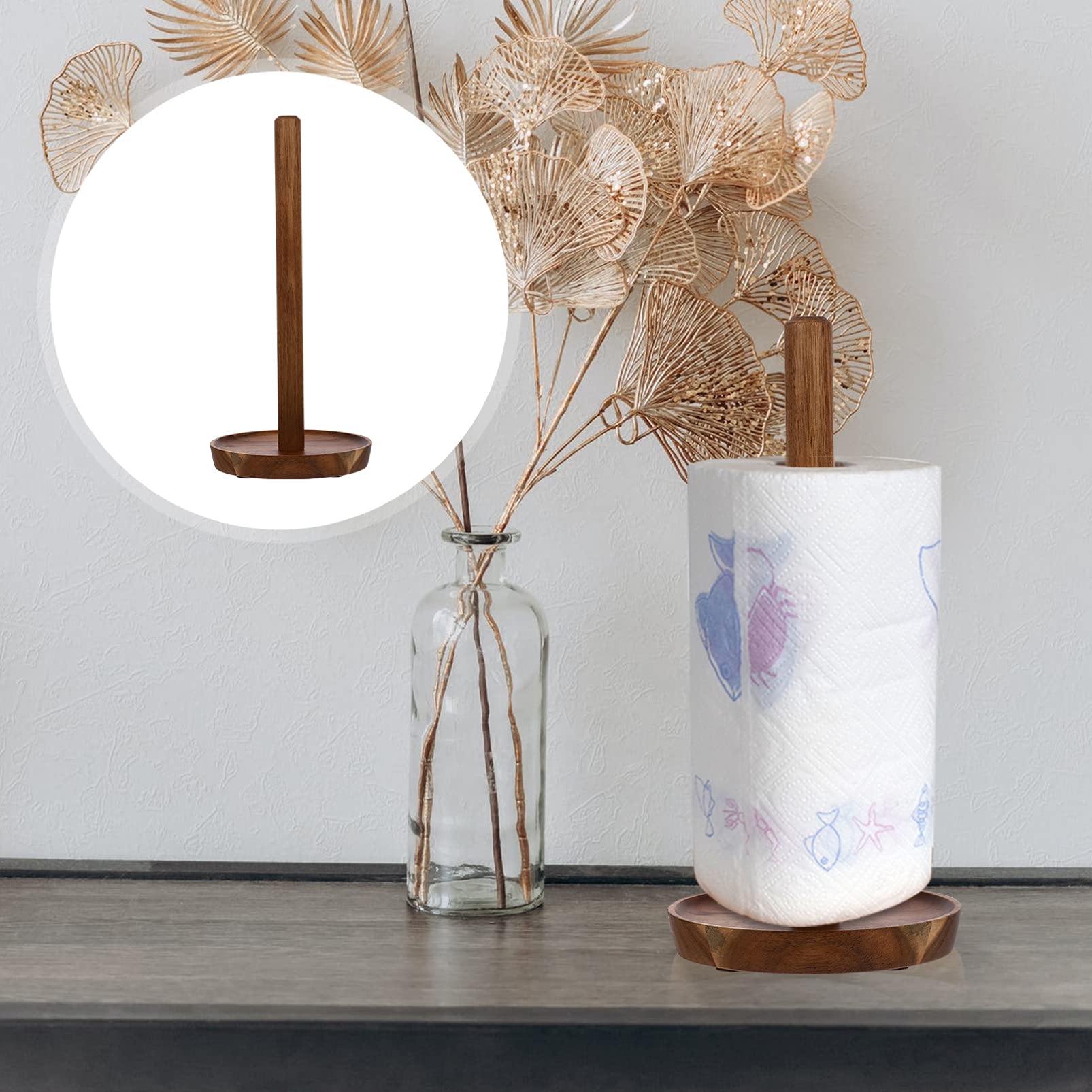 Rustic Bamboo Paper Towel Holder - Slim Countertop Tissue Dispenser for Kitchen, Dining Room & Bathroom | Wooden Toilet Paper Stand with Cabilock Design | Perfect for Farmhouse, RV, and Small Spaces