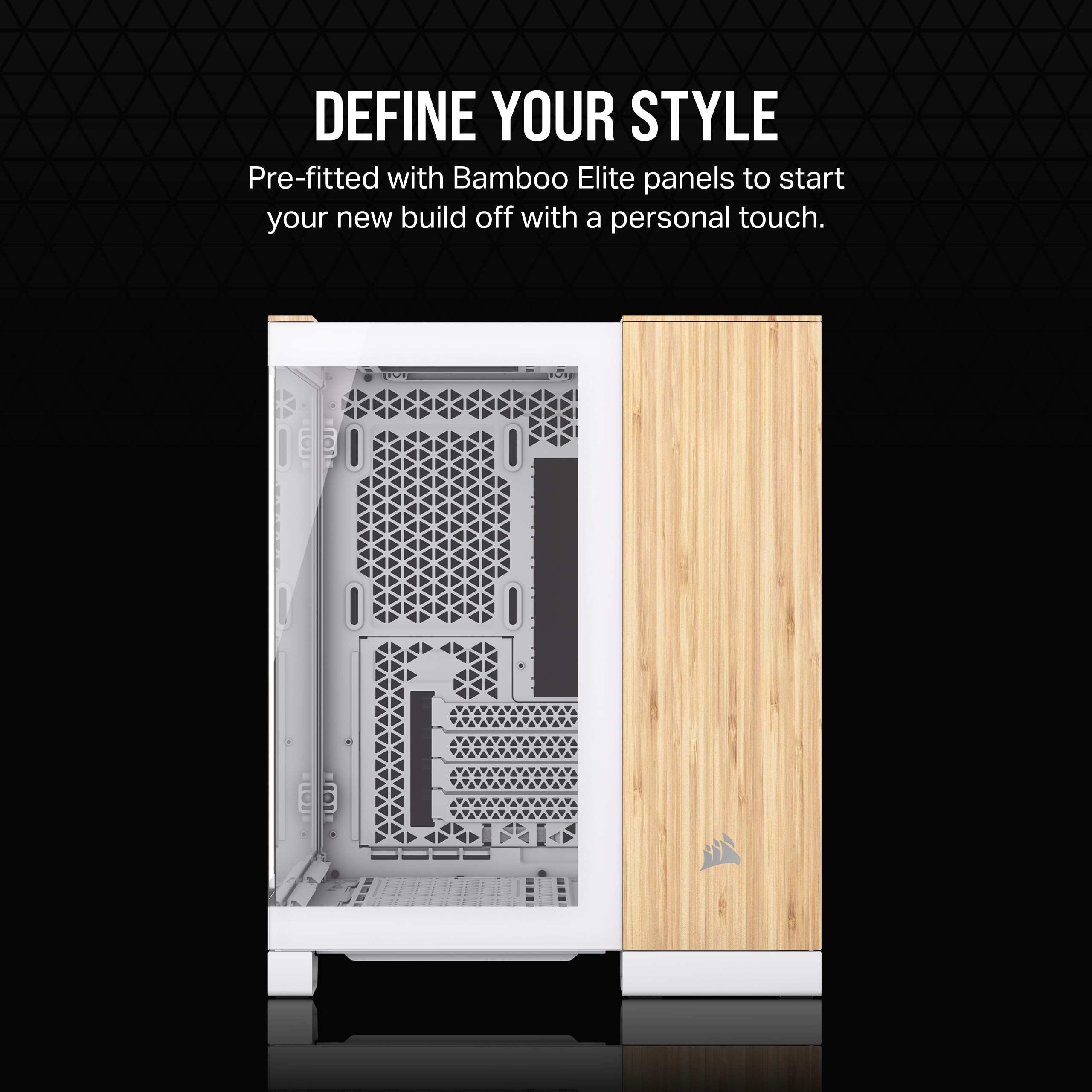 CORSAIR 2500X mATX PC Case - Dual Chamber Design, Panoramic Tempered Glass, Reverse Motherboard Compatibility - White/Bamboo Wood - Perfect for Compact Gaming Rigs & Home Office Setups