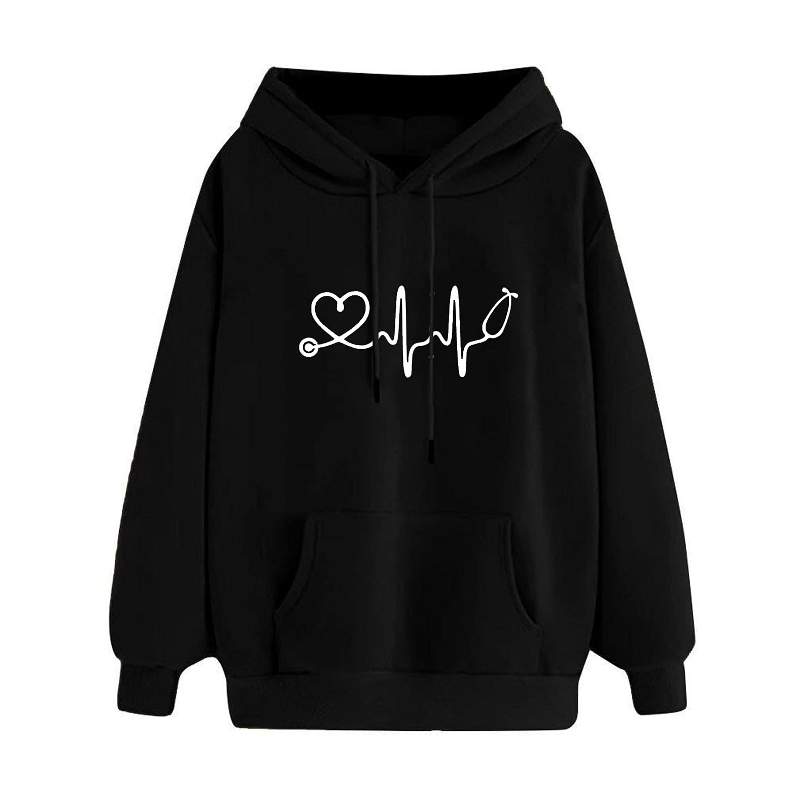 Women's Graphic Hoodies - Casual Winter Long Sleeve Pullover with Heart Design, Lightweight Drop Shoulder Sweatshirt | Perfect for Streetwear, Lounge Wear & Cold Weather Fashion
