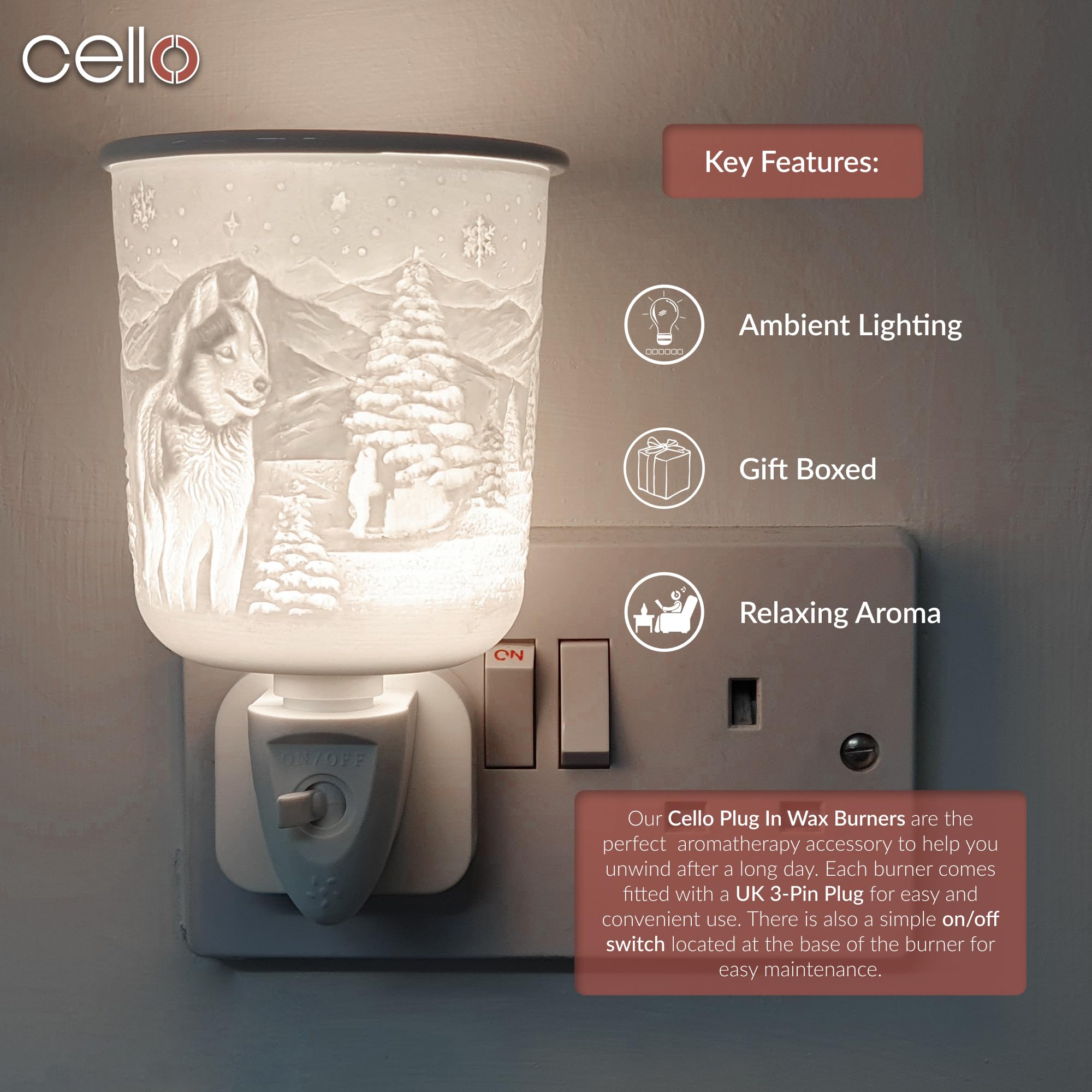 Husky Cello Porcelain Plug-In Electric Wax Warmer - Scented Wax Melter for Home, Office & Spa Aromatherapy