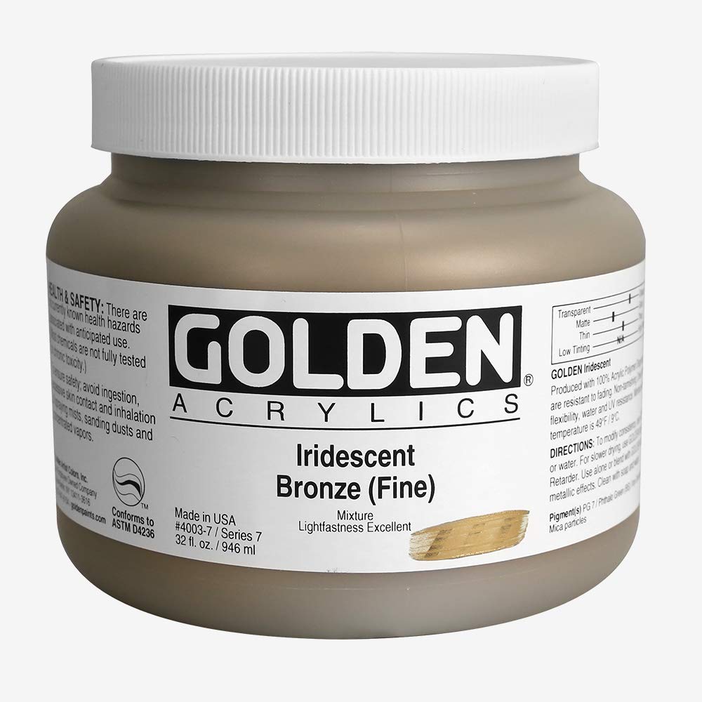 GOLDEN Heavy Body Acrylic Paint - Iridescent Bronze (Fine) 32 fl oz Jar | Professional Grade Opaque Acrylics for Canvas Painting, DIY Art Projects & Home Decor