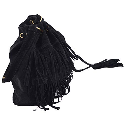 Stylish Women's Faux Suede Tassel Fringe Bucket Bag - Bohemian Shoulder Bag & Crossbody Purse for Casual Outings, Music Festivals, and Everyday Use
