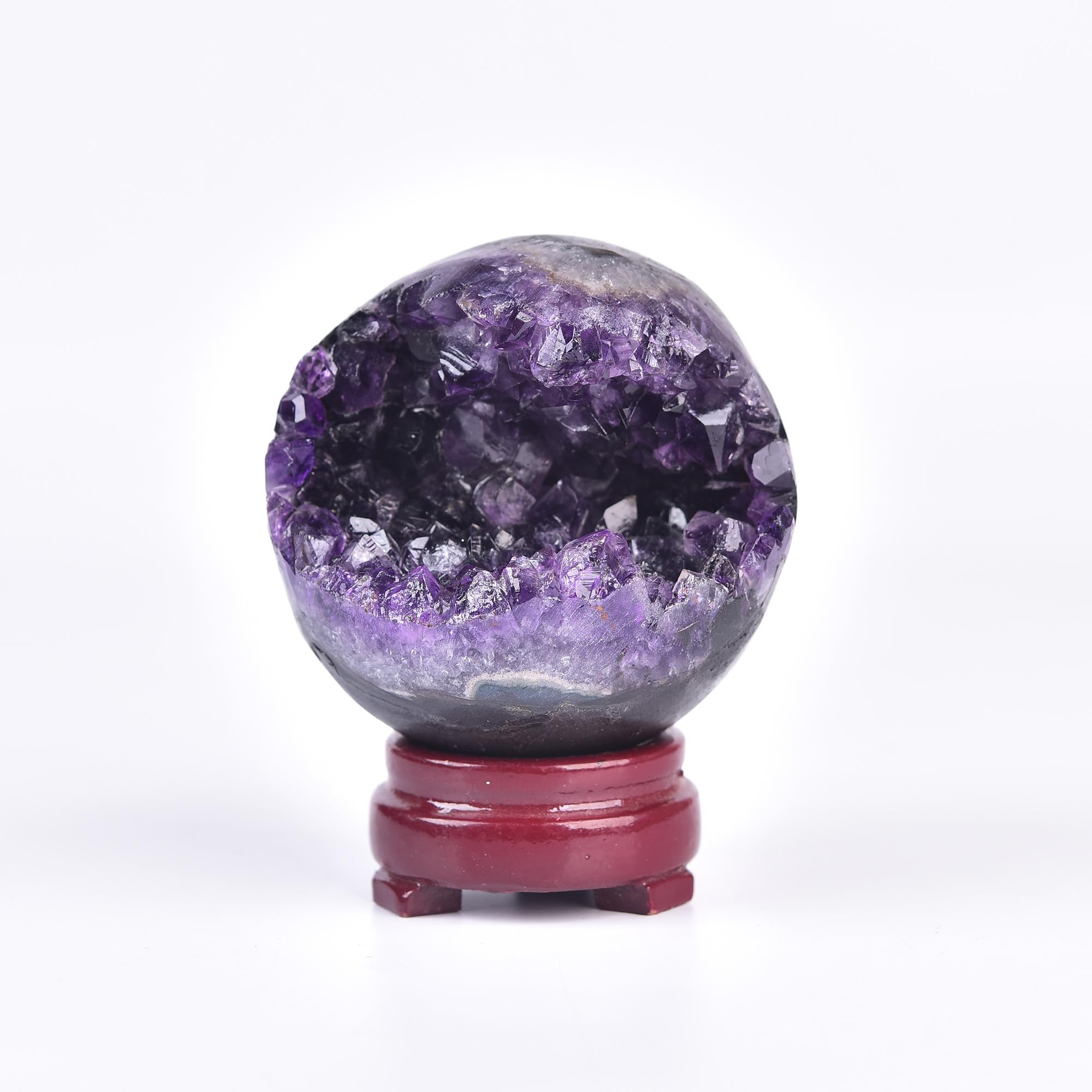Amethyst Geode Crystal Sphere - 2.4-2.8 Inch Purple Healing Stone for Reiki, Chakra Balancing & Positive Energy - Decorative Display Piece with Stand for Home, Office & Meditation Spaces