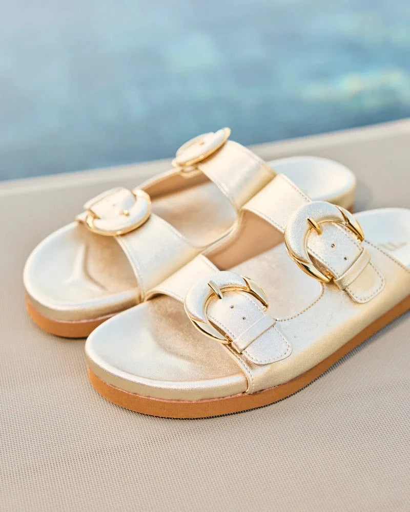 Vegan Leather Sandals for Women - Camellia Style in Gold | Comfortable & Stylish Summer Sandals for Beach, Travel & Casual Outings
