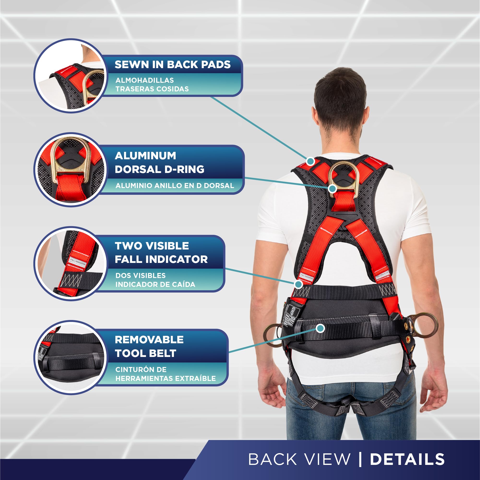 Palmer Safety Hammerhead 5-Point Safety Harness with Back Padding, QCB Chest Buckle, Tongue Buckle Leg Straps & D-Rings - OSHA Compliant Fall Protection for Construction, Roofing & Industrial Work