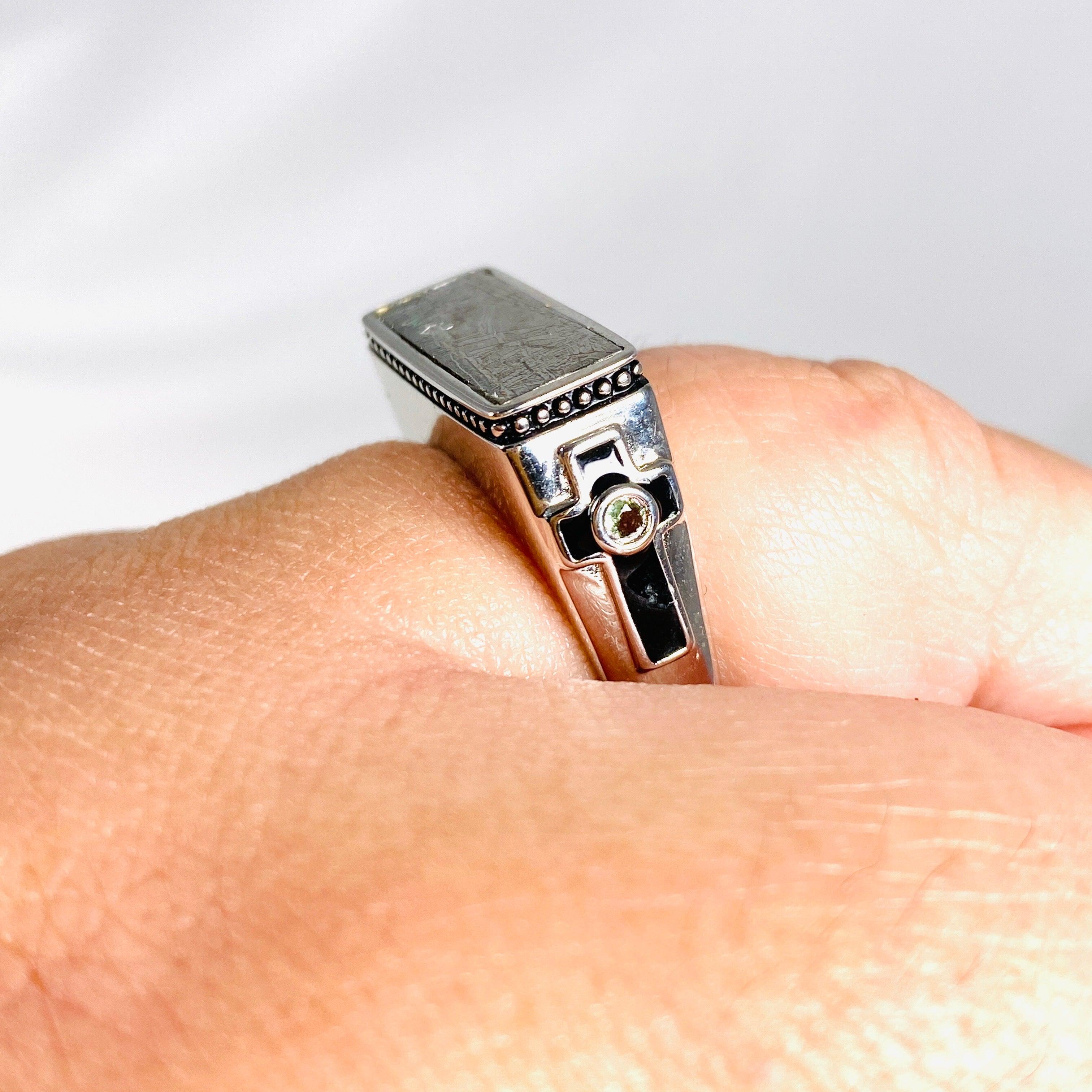 Gibeon Iron Meteorite & Moldavite Ring - Size 11.5 - Unique Men's Wedding Band - PRGJ385 - Perfect for Engagement, Anniversary & Spiritual Jewelry Gifts