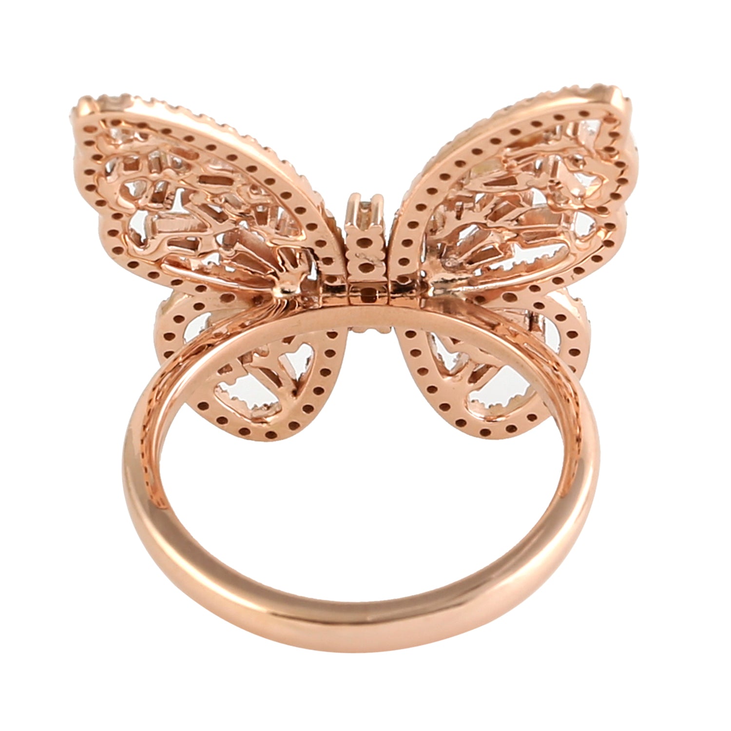 18K Rose Gold Baguette Cut Diamond Butterfly Ring - Elegant Jewelry Gift for Women, Perfect for Anniversaries, Engagements & Special Occasions