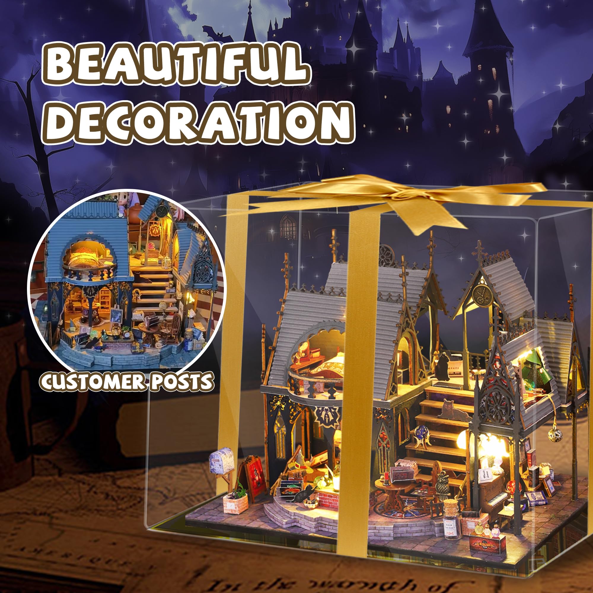 DIY Wooden Mini House Building Kit - 1:36 Scale Dollhouse Miniature Furniture & Accessories for Teens & Adults (Luna Magic House) | Creative Gift, Home Decor & Collectible for Hobbyists