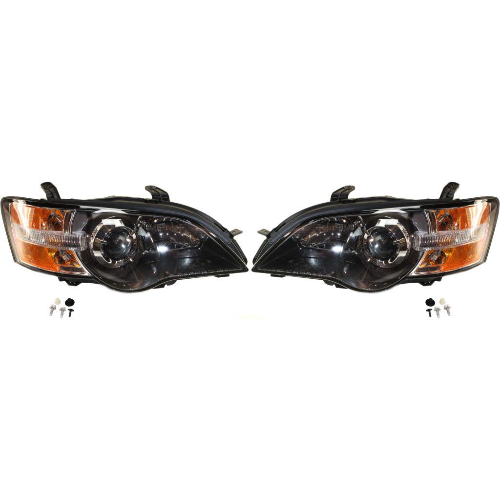 2005 Subaru Legacy Headlight Assembly Pair - Driver & Passenger Side with Bulbs, Black Housing, CAPA Certified (Replacement for SU2502116) - Perfect for Night Driving & Vehicle Restoration