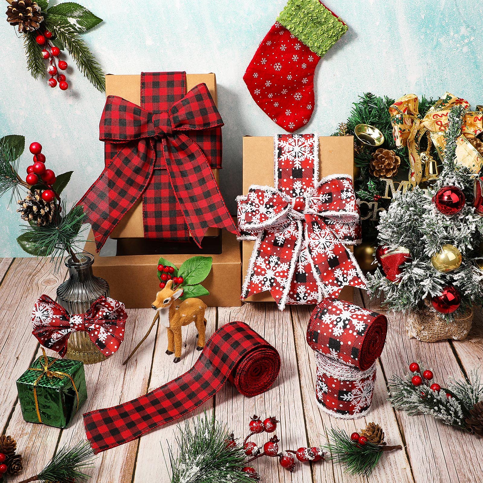 Geosar 3 Rolls Christmas Ribbon Wired, 2.5