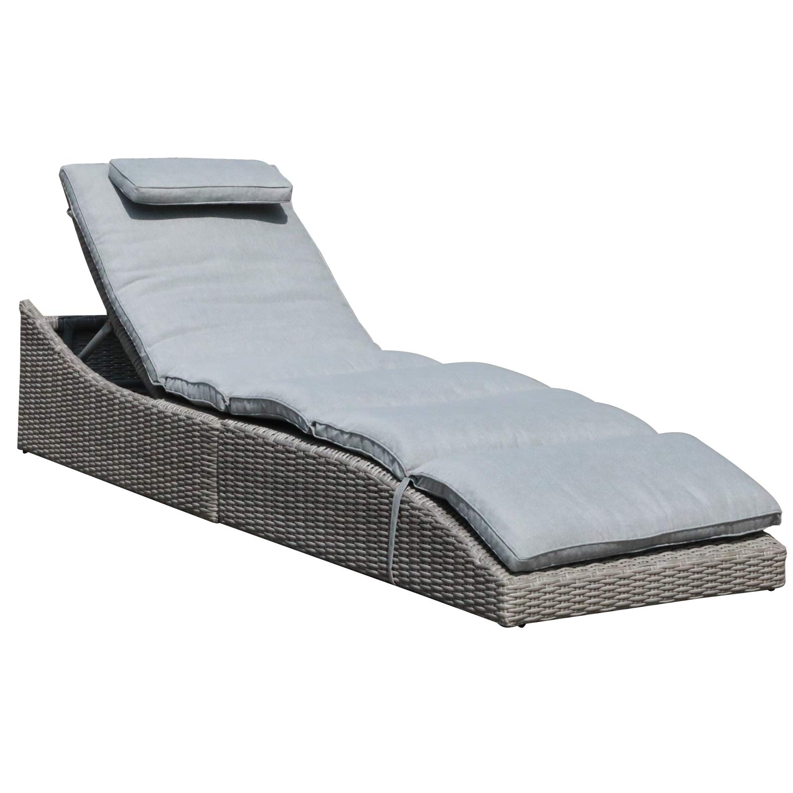 Premium Folding Outdoor Adjustable Chaise Lounge Chair with Removable Cushion - Fully Assembled PE Rattan Recliner for Patio, Pool & Beach - Gray - Perfect for Sunbathing, Relaxing & Outdoor Lounging