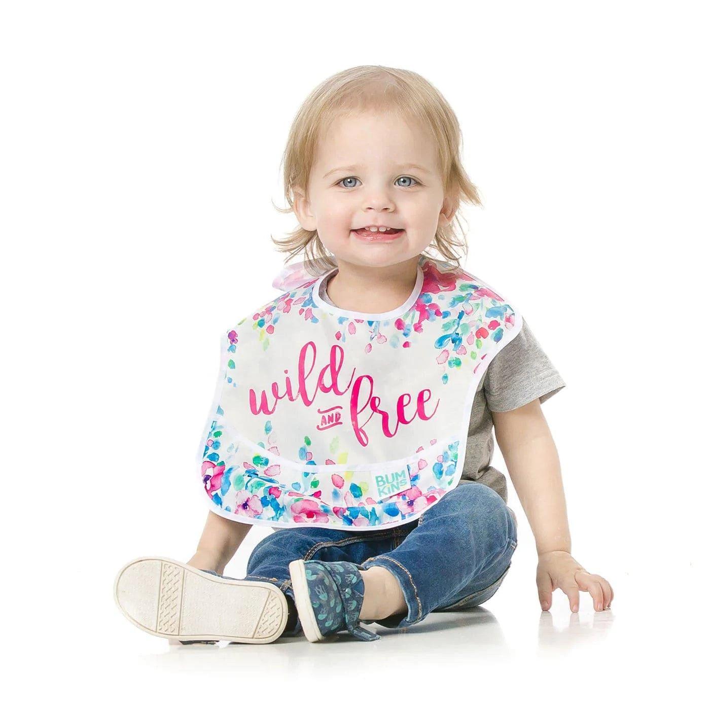 Bumkins SuperBib 3-Pack - Waterproof Baby Bibs for Messy Eaters | Wild & Free Design | Ideal for Feeding, Weaning & Toddler Mealtime