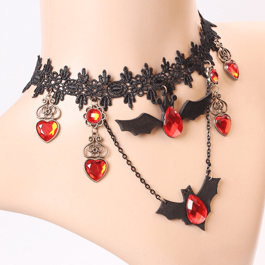 Gothic Black Lace Bat Wing Vampire Choker Necklace | Elegant Halloween Costume Accessory | Perfect for Cosplay, Gothic Fashion & Vampire-Themed Parties (X0872)