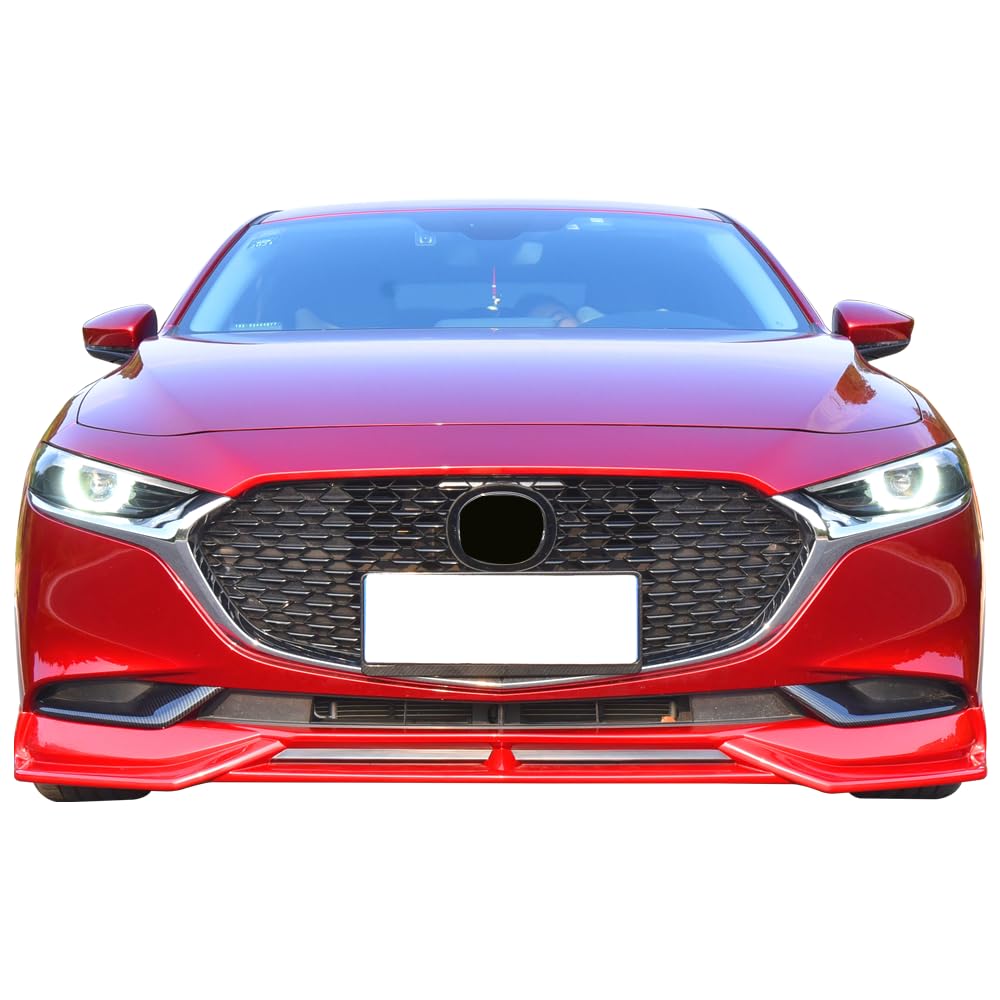IKON MOTORSPORTS Front Bumper Lip for 2019-2020 Mazda 3 Sedan | 4-Door Matte Black PP Polypropylene Front Lip Spoiler | Enhances Aerodynamics & Sporty Style for Daily Driving & Car Shows