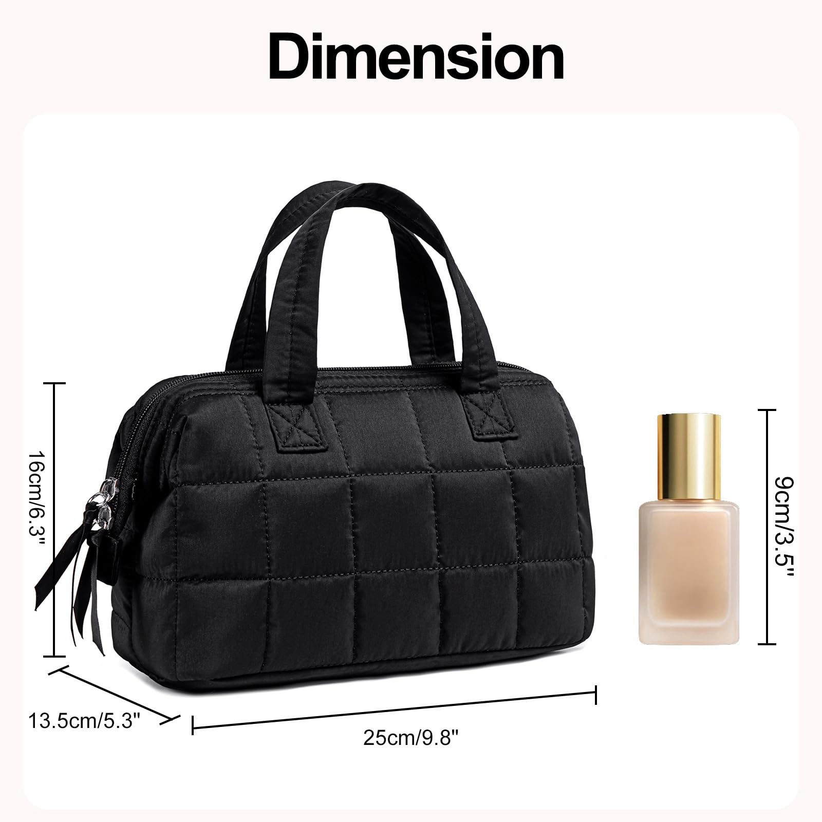 BTOOP Large Makeup Bag for Women - Cute Quilted Cosmetic Organizer with Wide Opening, Travel Toiletry Bag for Essentials (Black) - Perfect for Travel, Gym, and Daily Makeup Storage