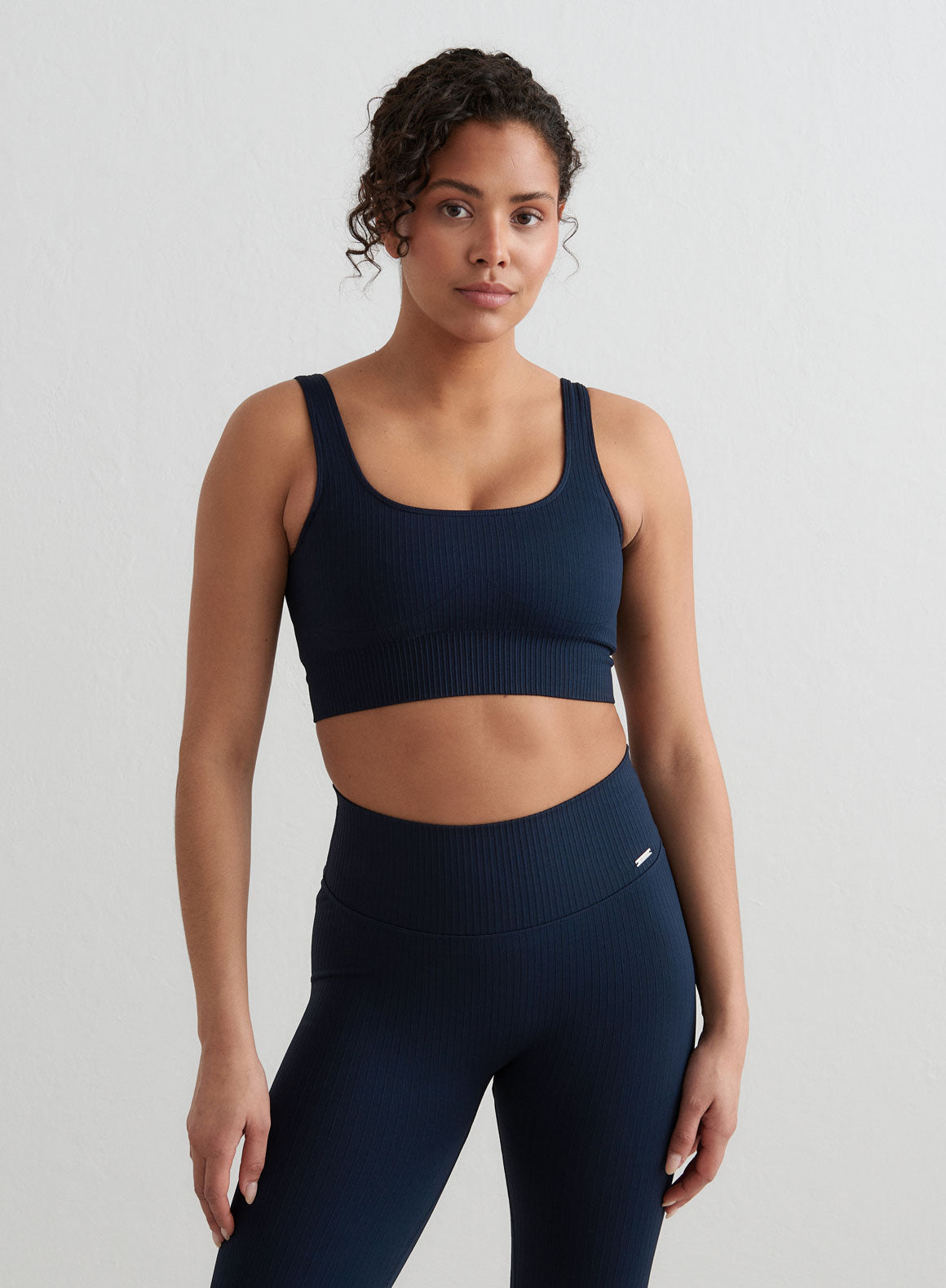 Navy Ribbed Seamless Bra - Comfortable Wireless Support for Everyday Wear, Yoga & Lounge