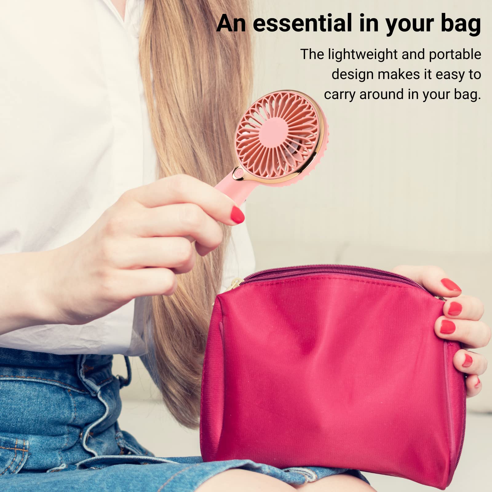 Portable USB Rechargeable Mini Handheld Fan - 3-6 Hours Battery Life, Personal Cooling Fan for Desk, Travel, Office & Outdoor Use | Perfect for Summer, Commuting, Camping and Home Comfort