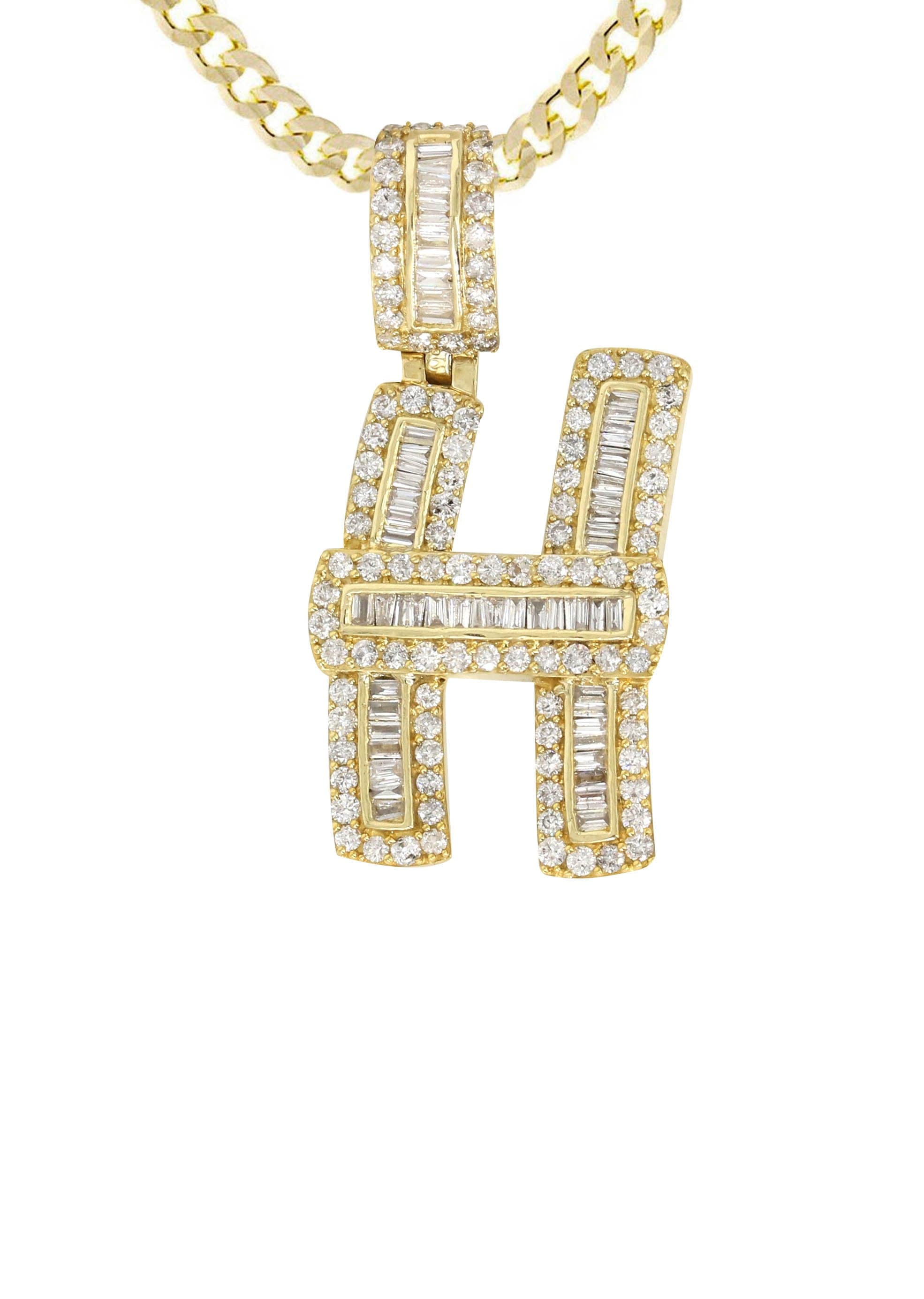 14K Yellow Gold Letter H Baguette Diamond Necklace - 2.02 Carats Dainty Pendant for Women | Perfect Gift for Birthday, Anniversary & Valentine's Day