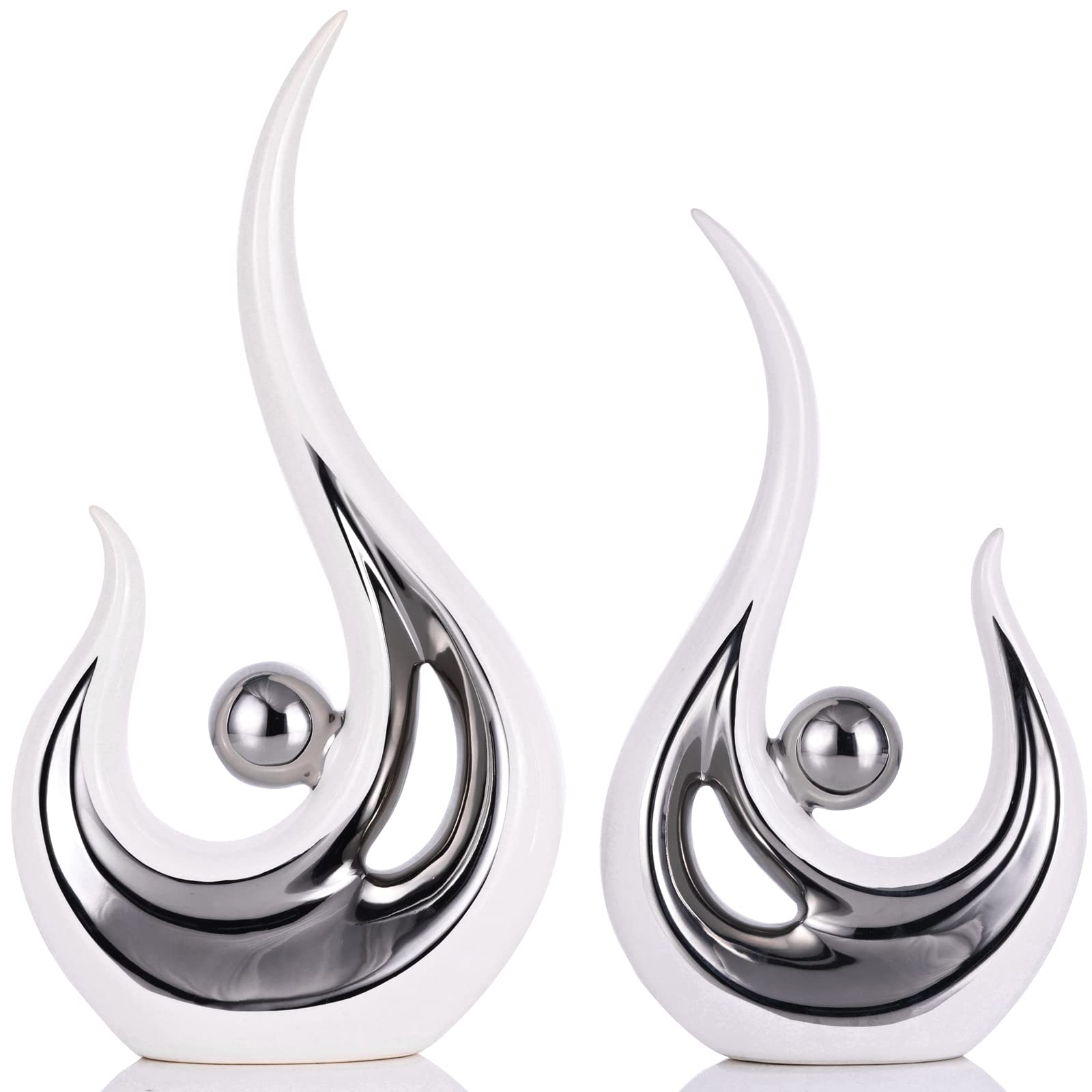 White Modern Decor - Elegant Silver Living Room & Dining Room Centerpiece, Abstract Art Statue for Shelf & Table Decor | Perfect for Home Accents, Wedding Gifts & Interior Design Styling