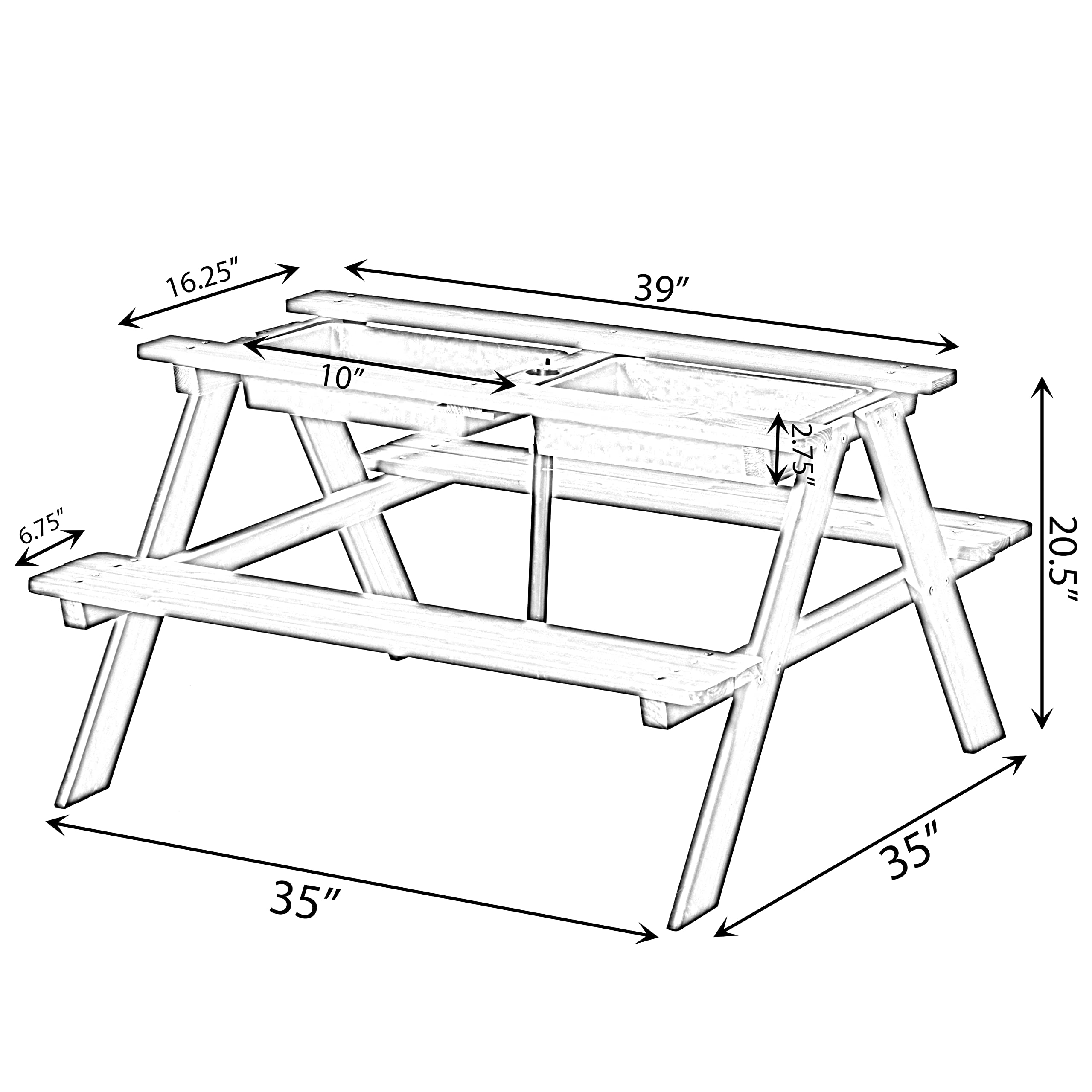 Gardenised Kids Picnic Play Table with Sandbox & Umbrella Hole - 2 Removable Play Boxes, Gray (QI004476) - Perfect for Outdoor Play, Backyard Fun & Toddler Activities