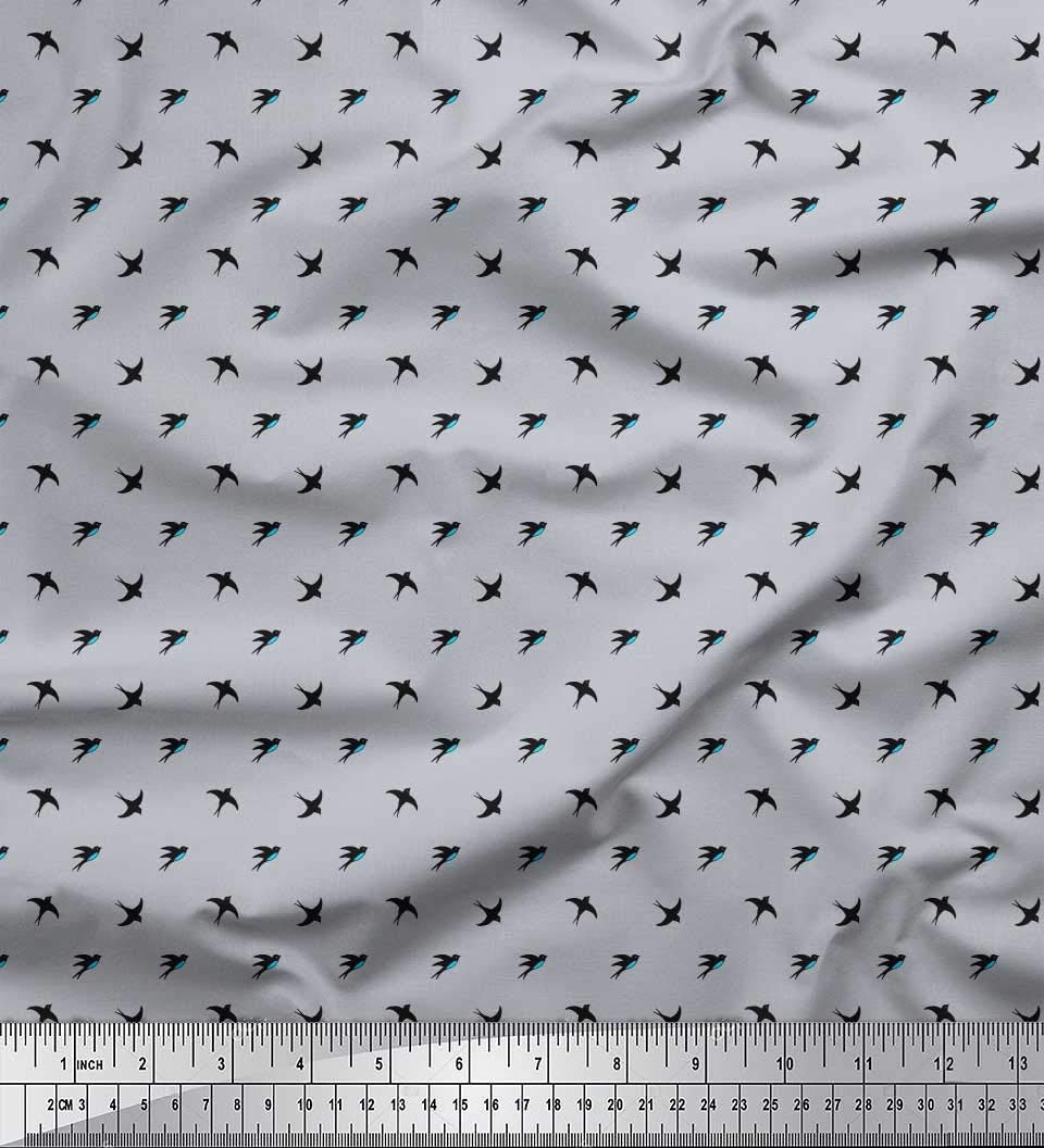 Soimoi Velvet Grey Fabric by The Yard - 58 Inch Wide - Small Swallow Bird Print Fabric for DIY Dresses, Curtains & Home Decor