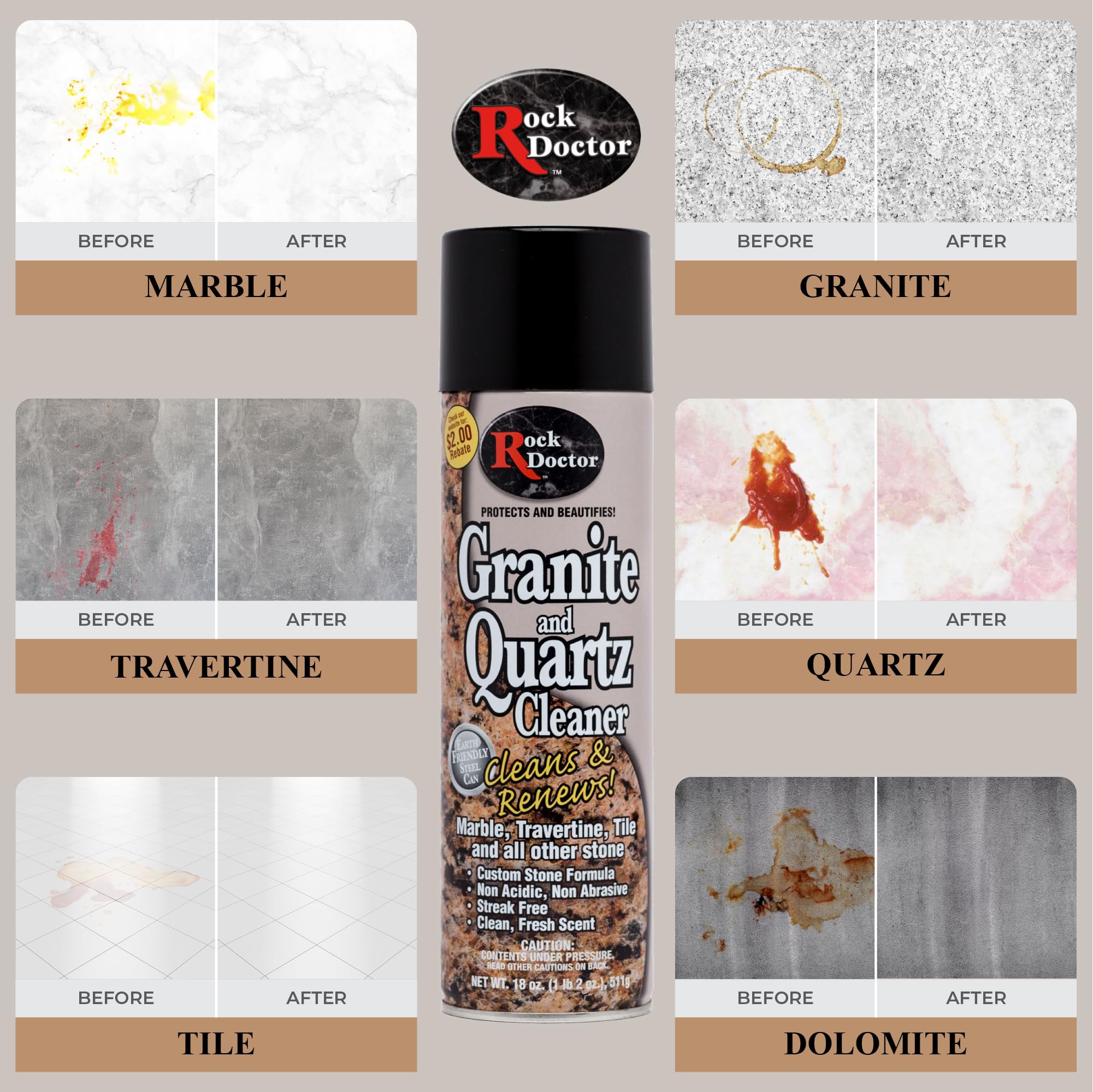 Rock Doctor Granite Cleaner & Polish - 18 oz Spray for Granite, Marble, Countertops, Vanity & Stone Surfaces | Deep Cleans, Shines & Protects | Safe for Kitchen, Bathroom & Outdoor Use (Pack of 4)