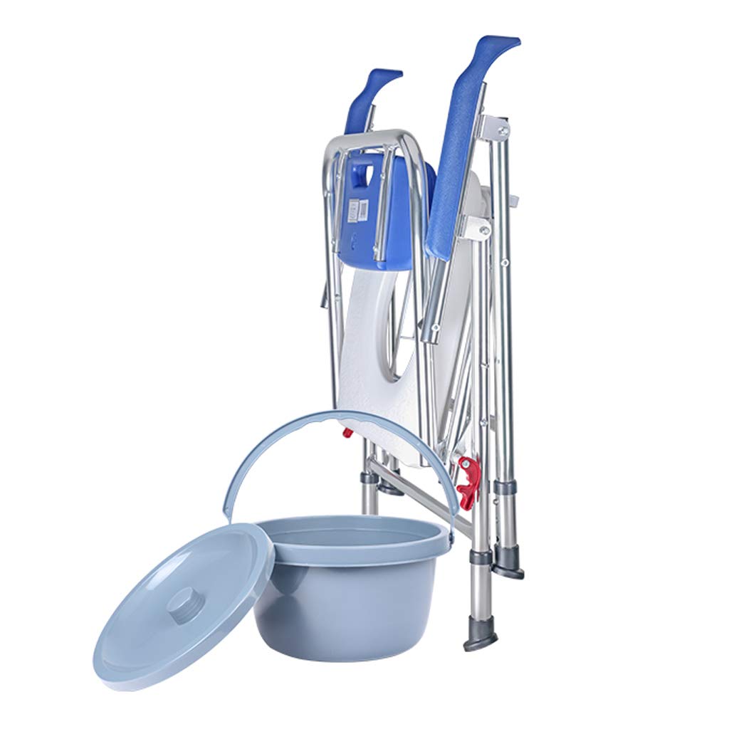 Portable Folding Commode Chair with Bucket & Lid - Adjustable Height Shower Toilet Seat for Elderly & Adults - Non-Slip Leg Pads & Safety Frame - Ideal for Home Care, Bathroom & Travel Use