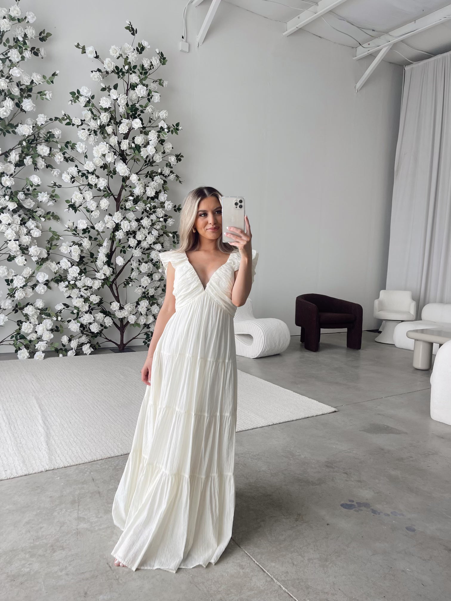 Katy Pleated Bodice Midi Dress in Cream - Bump Friendly Maternity Dress for Wedding, Baby Shower & Special Occasions