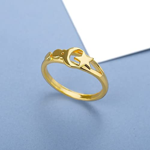 Minimalist Moon and Star Rings for Women - Simple Round Fashion Jewelry in Gold or Silver | Elegant Space-Themed Rings for Everyday Wear, Gifts, and Special Occasions