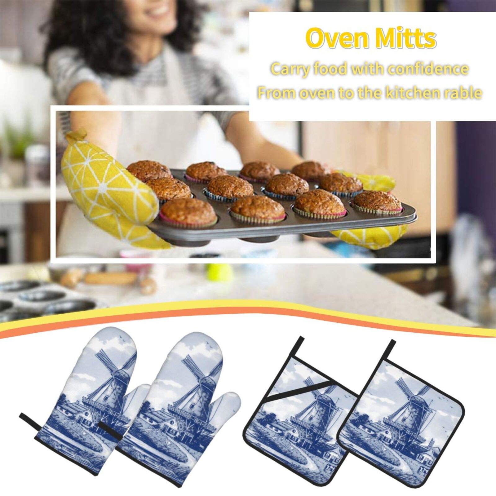 4pcs Heat Resistant Oven Mitts and Pot Holders Set - 500°F Kitchen Gloves for Cooking, Baking, Grilling - Non-Slip BBQ Accessories for Safe Handling Hot Pans & Dishes (Perfect for Home Kitchen, Outdoor BBQ & Camping)