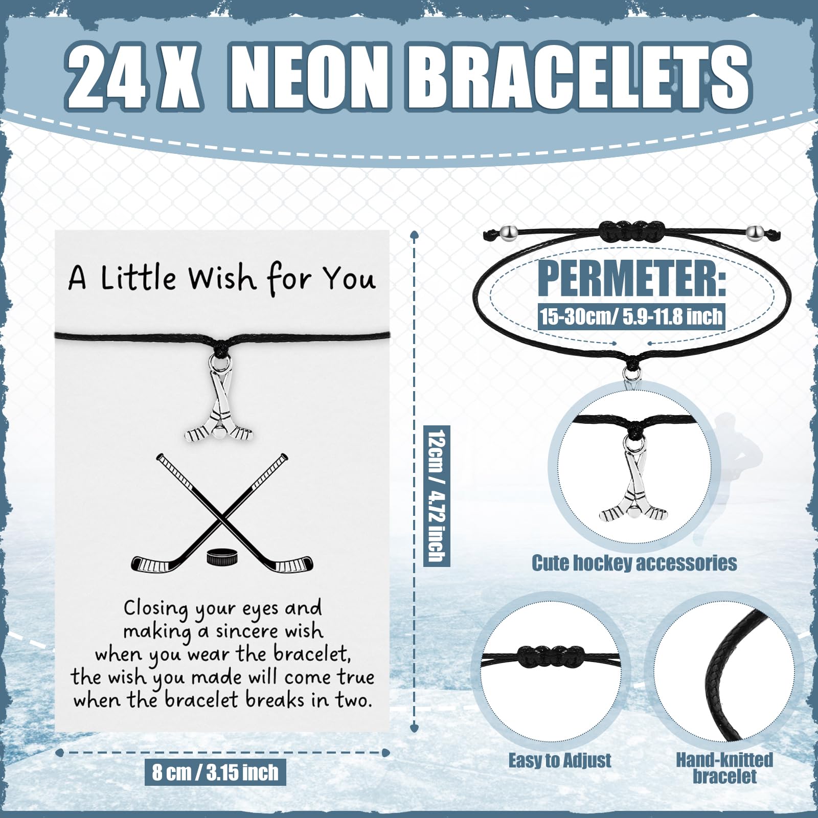 24 Sets Hockey Themed Graduation Gifts for Players - Includes Hockey Pencils with Erasers, Wish Bracelets, Cards & Gift Bags - Perfect for Team Celebrations, Birthday Parties & School Awards (Sports Motivational Gifts)