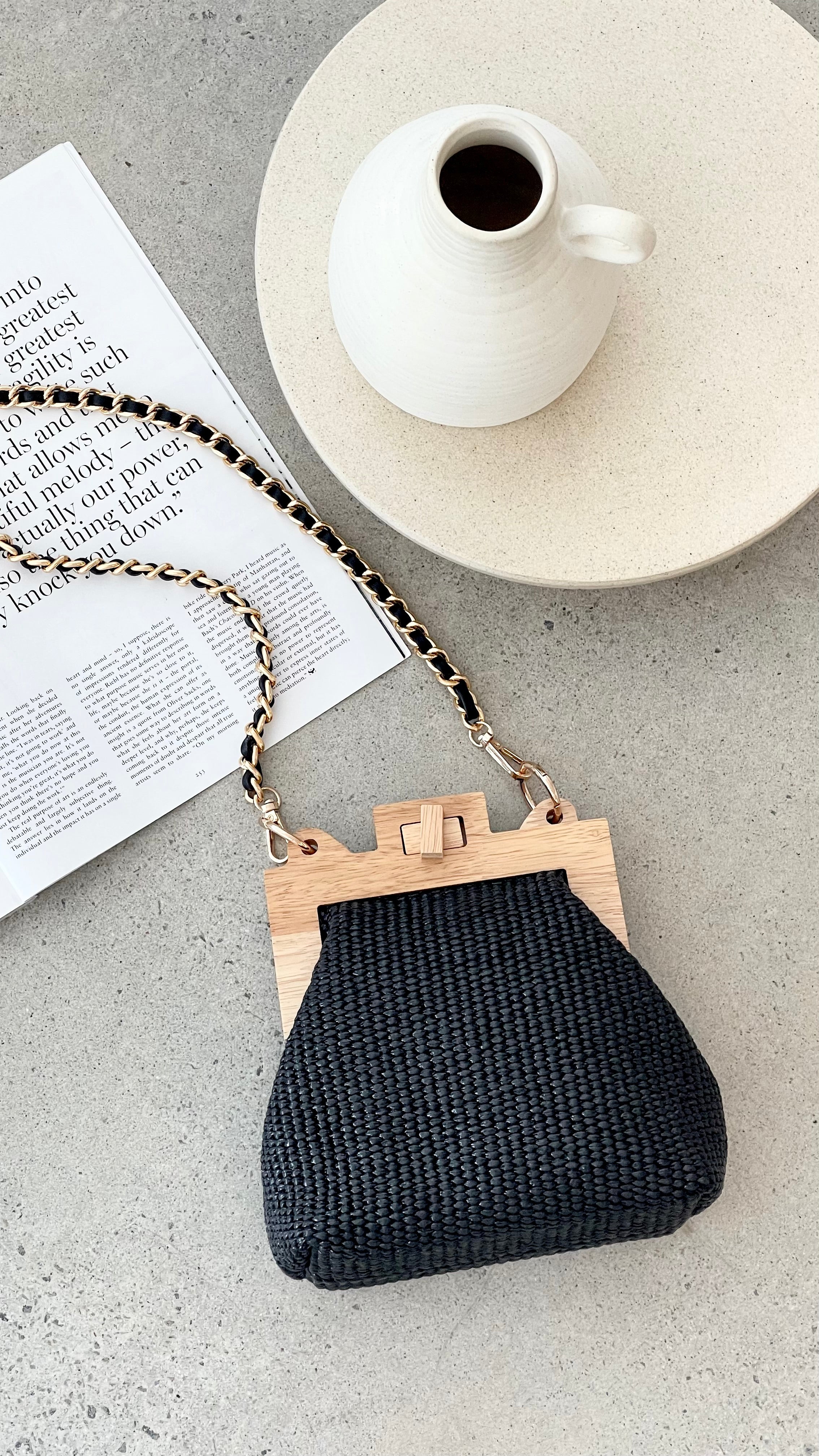 Stylish Abby Timber Frame Woven Mini Crossbody Bag - Black | Perfect for Everyday Use, Parties & Date Nights