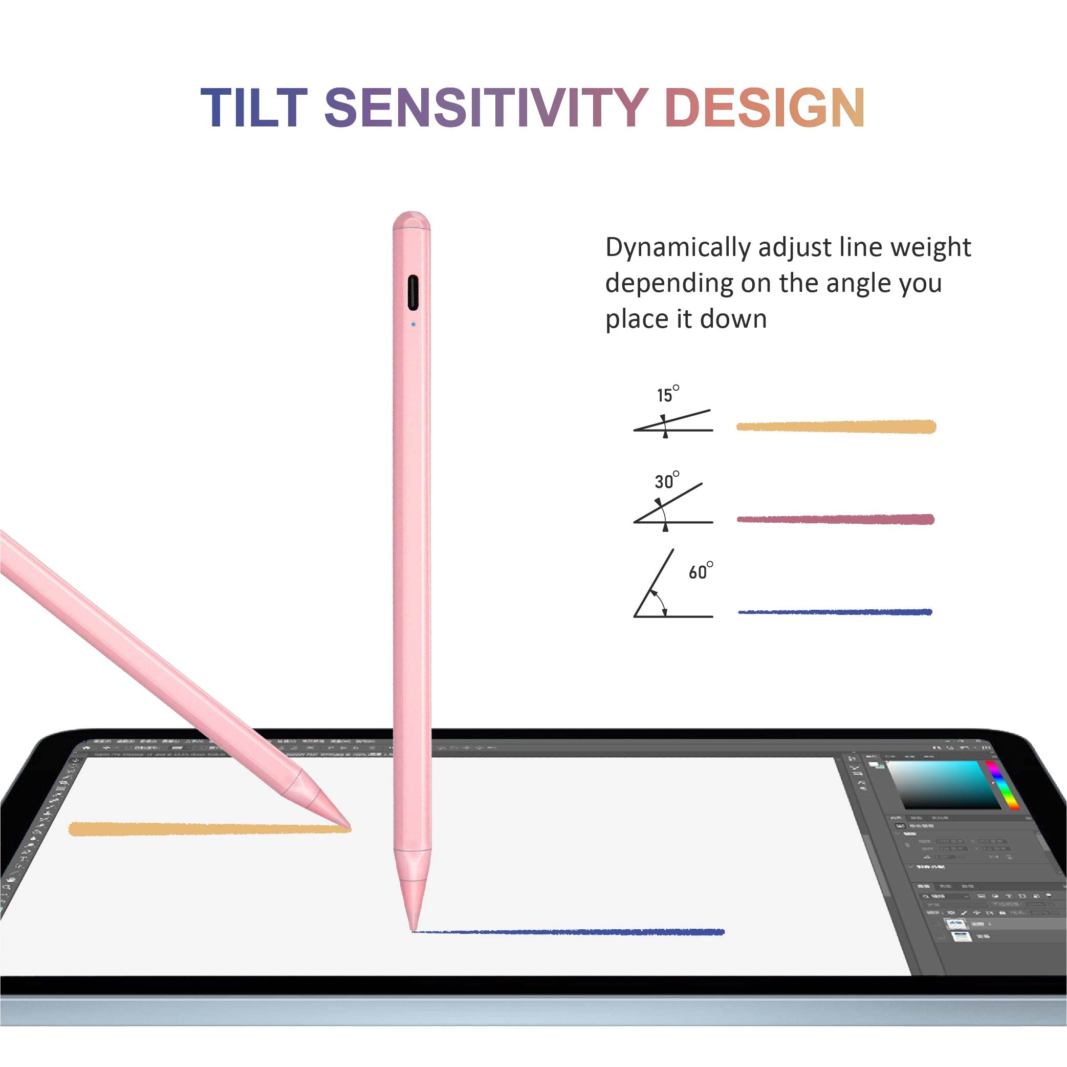 Apple Pencil Alternative - Stylus Pen for iPad Pro 11/12.9 (2018-2022), iPad 6/7/8/9, iPad Mini 5/6, iPad Air 3/4 - Magnetic, Tilt & Palm Rejection - Pink Digital Pen for Drawing, Note Taking & Creative Work