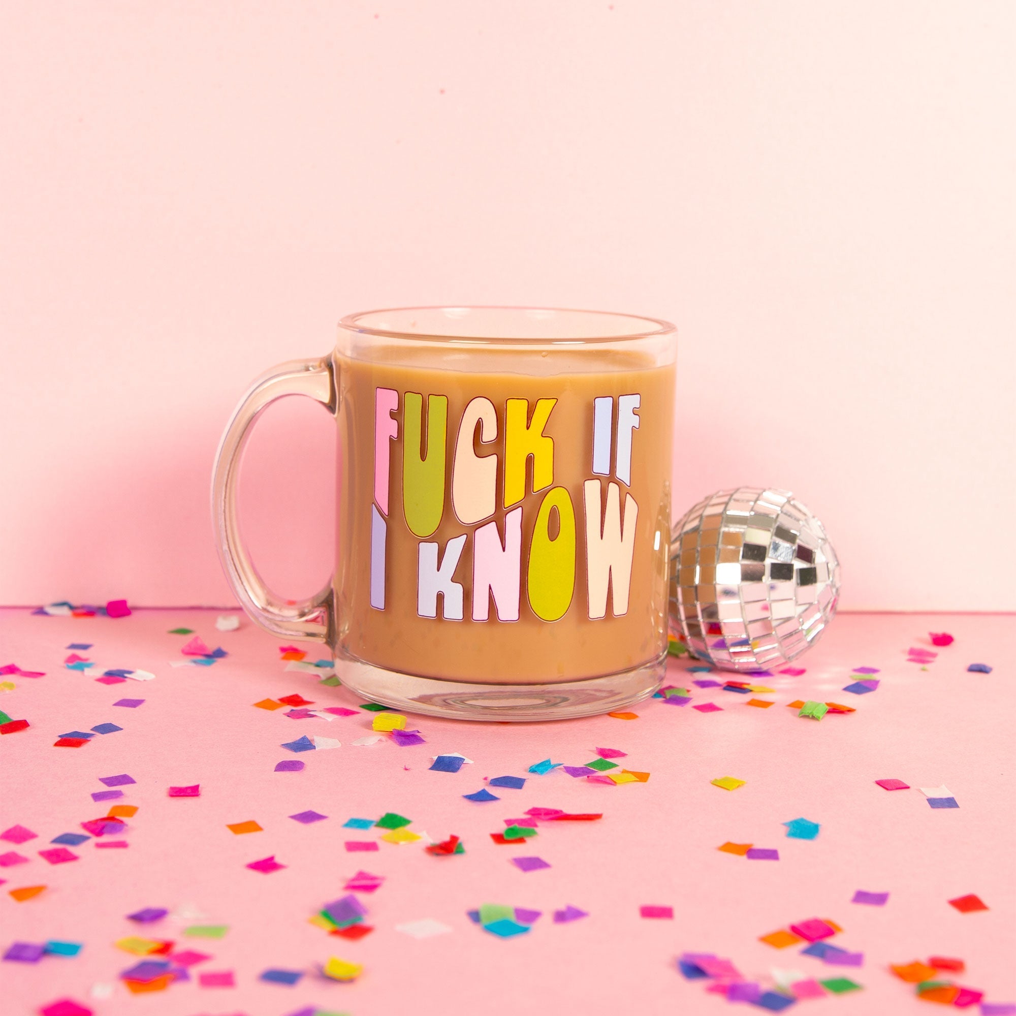 Fuck If I Know Clear Glass Mug - 12oz Funny Insult Coffee Cup for Office, Home & Gifts - Perfect for Tea, Hot Chocolate & Iced Beverages