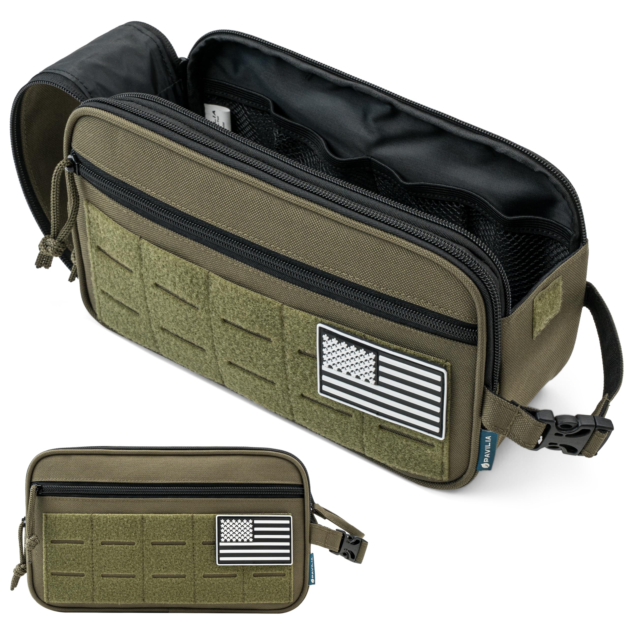 Tactical Toiletry Bag for Men - Waterproof Military Dopp Kit with Molle Pouch | Travel Shaving Grooming Essentials Organizer | Perfect for Camping, Gym & Business Trips (Olive Green)
