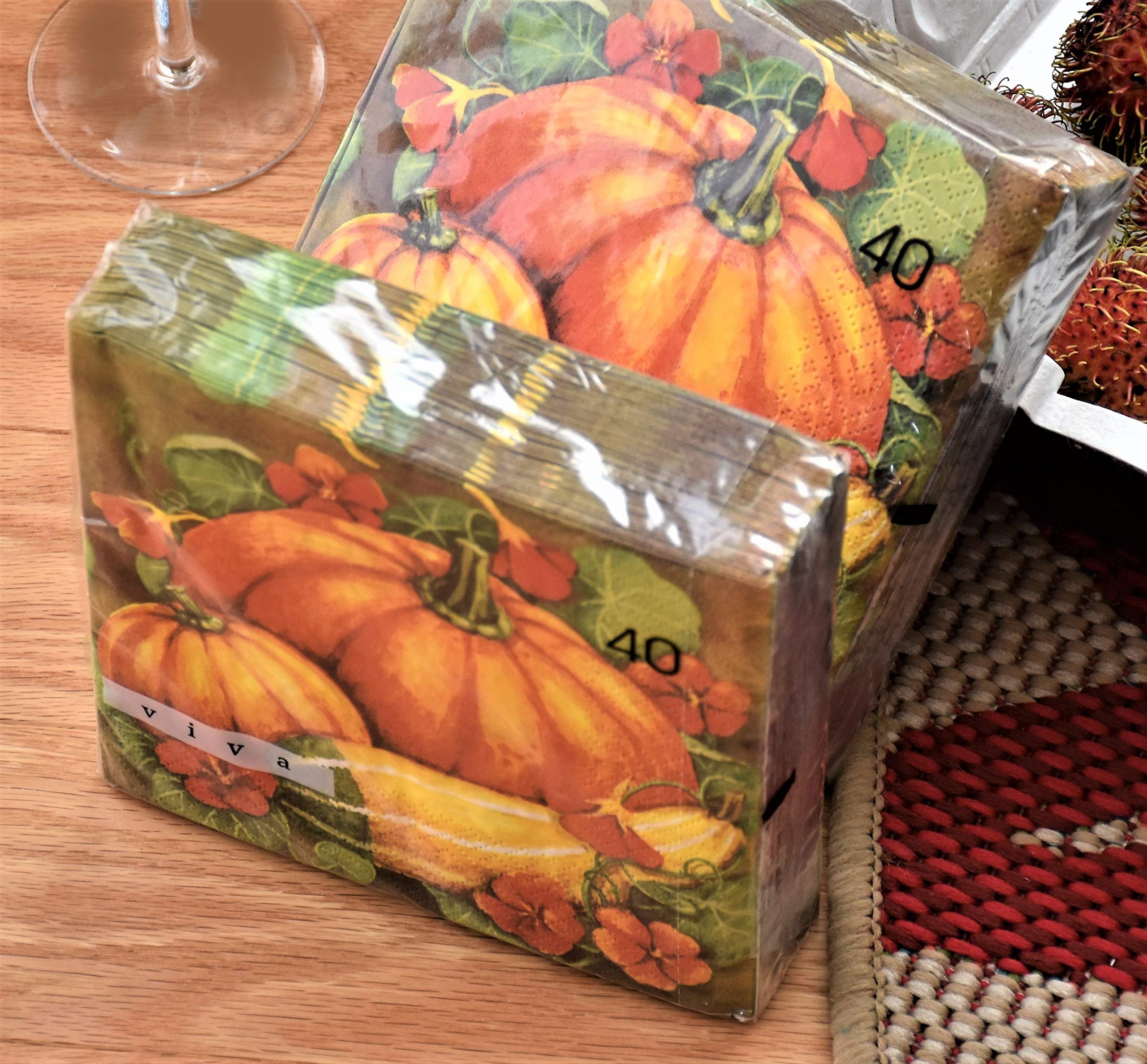 40-Count 13x13 Inch Thanksgiving Paper Napkins - Pumpkin & Fall Themed Decorative Dinner Napkins for Holiday Table Setting, Autumn Parties, and Home Decor