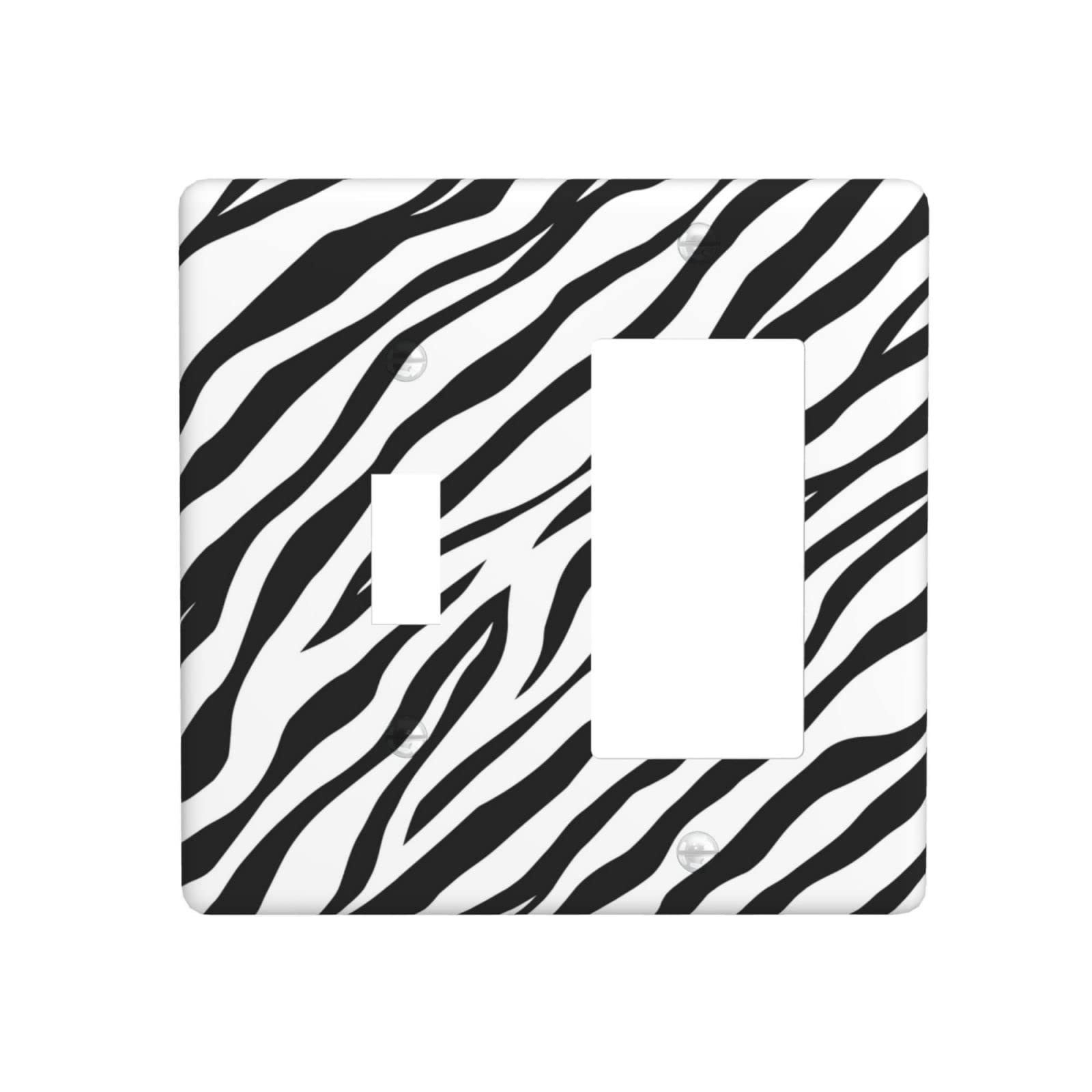 Black and White Zebra Switch Plates - Decorative Outlet Covers for Home Decor - Retro Style 1 Toggle 1 Decora Wall Plate - Perfect for Living Room, Bedroom, and Office Wall Decor