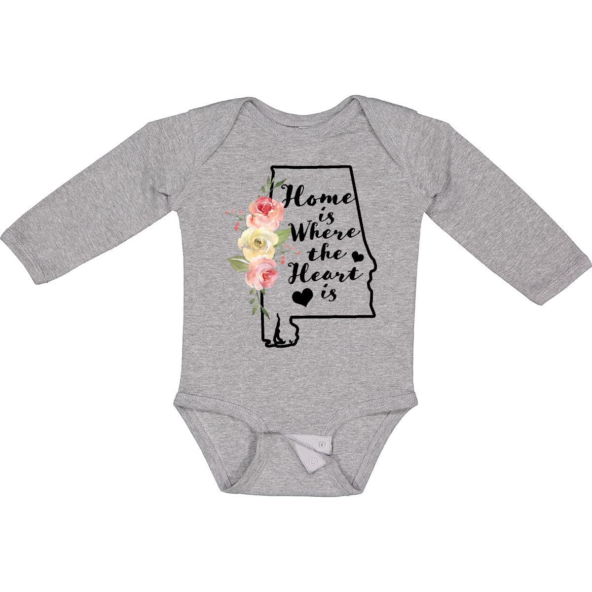 Inktastic Alabama Home is Where The Heart is Watercolor Long Sleeve Baby Bodysuit - Soft Cotton Creeper for Newborns & Infants - Perfect for Family Photos, Holidays & Everyday Wear