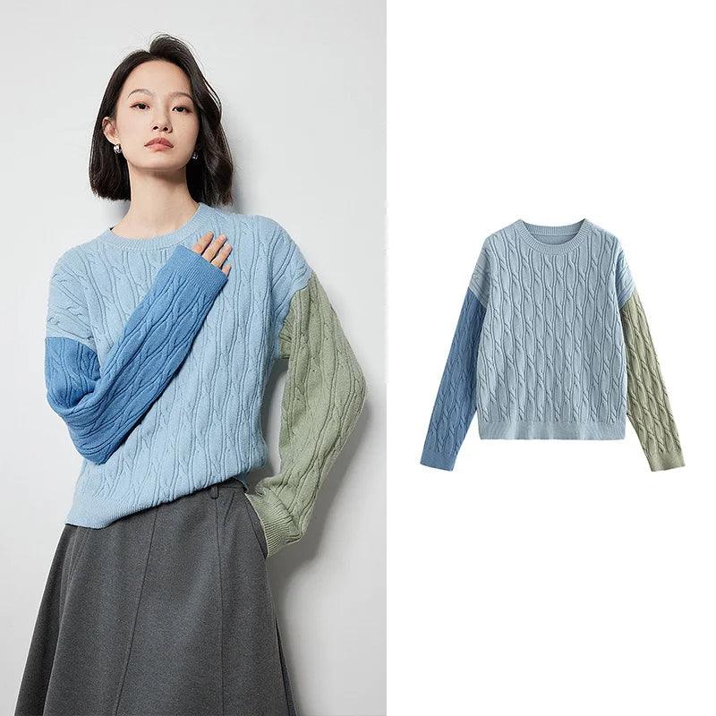 Women's Stylish Multi-Color Wool Pullover Sweater - Cozy Round Neck Knit Top for Fall Fashion | Perfect for Autumn Outfits, Casual Wear & Cold Weather Layering