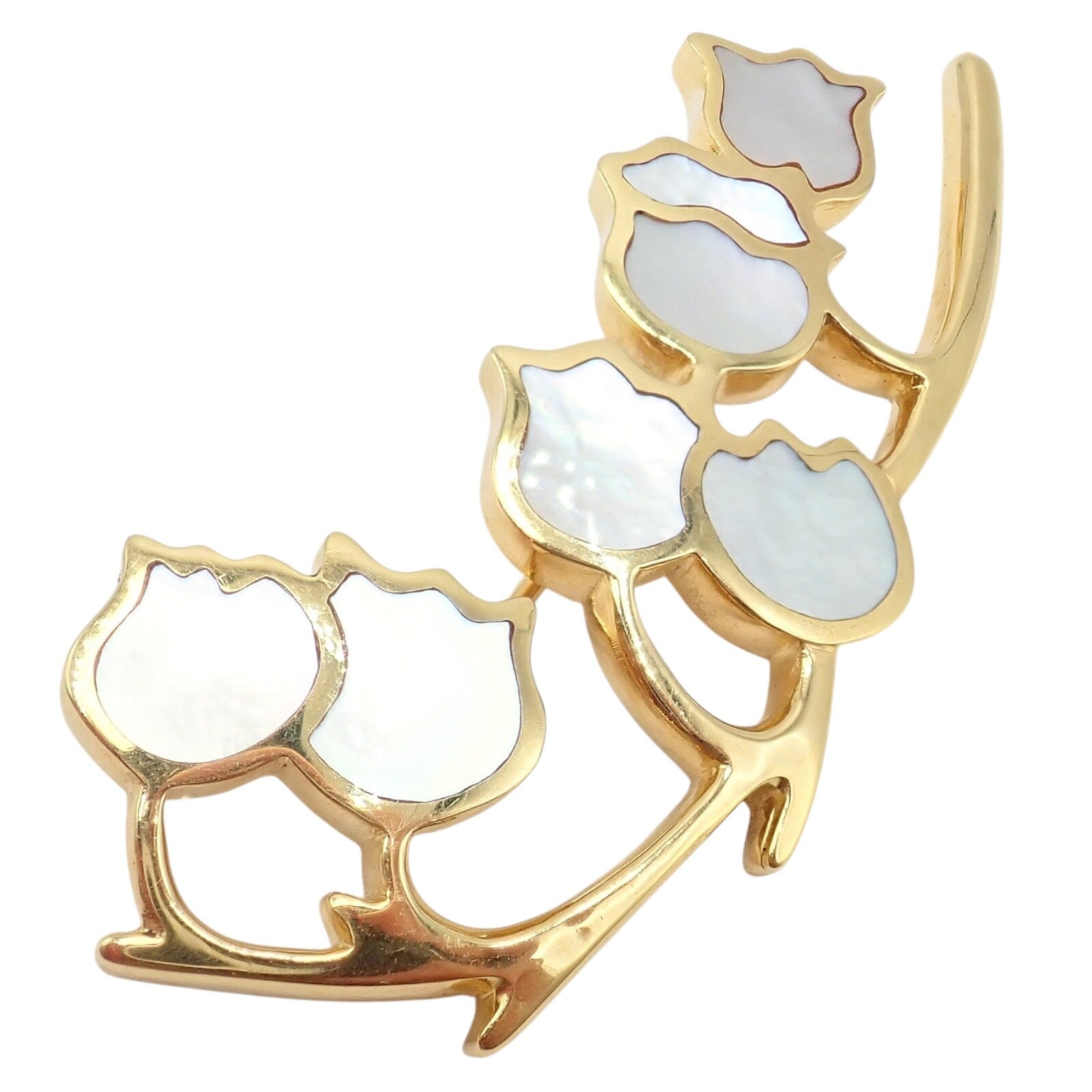 Tiffany & Co Cummings 18k Yellow Gold Mother of Pearl Lily of the Valley Flower Pin Brooch - Elegant Vintage Jewelry for Women, Perfect for Weddings, Parties & Special Occasions