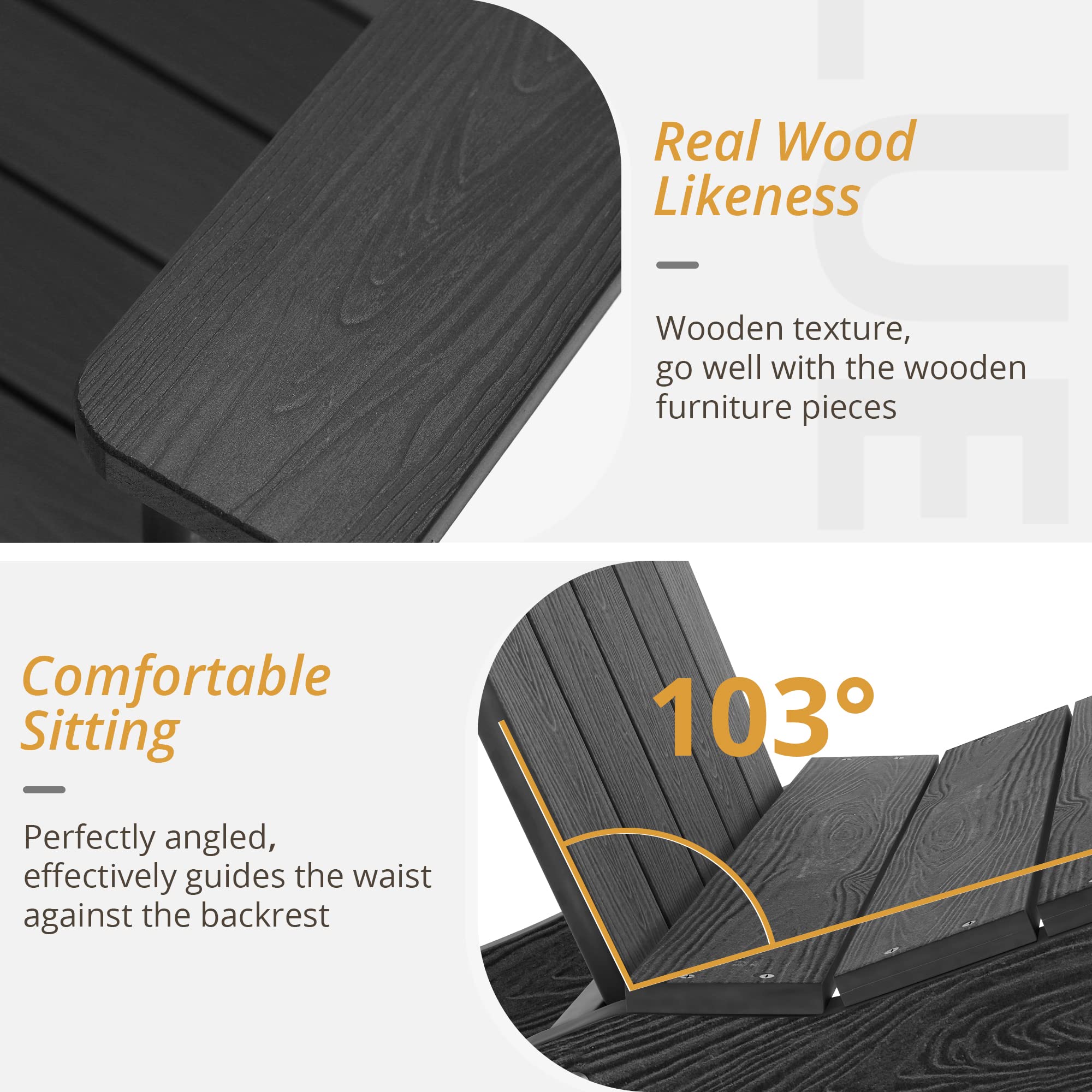 LUE BONA Adirondack Chairs Set of 4 - Black Poly Outdoor Patio Furniture, Modern Plastic Adirondack Chairs with Fire Pit, Weather-Resistant for Deck, Poolside, Garden & Backyard Relaxation | Perfect for Lounging, Campfires & Outdoor Entertaining