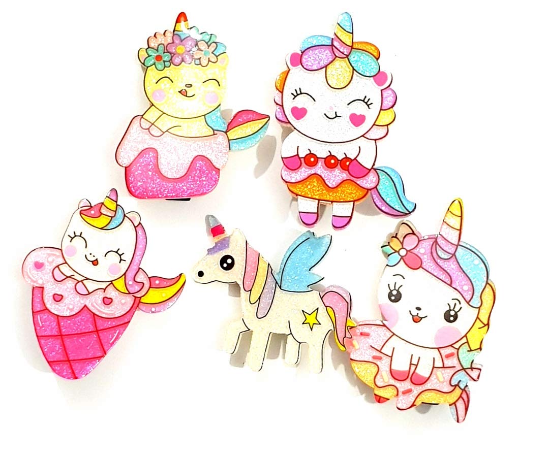 HOMEMATES 5-Piece Multicolor Unicorn Hair Clips Set for Baby Girls & Toddlers - Cute Barrettes Hair Accessories for Kids - Perfect for School, Parties & Daily Use