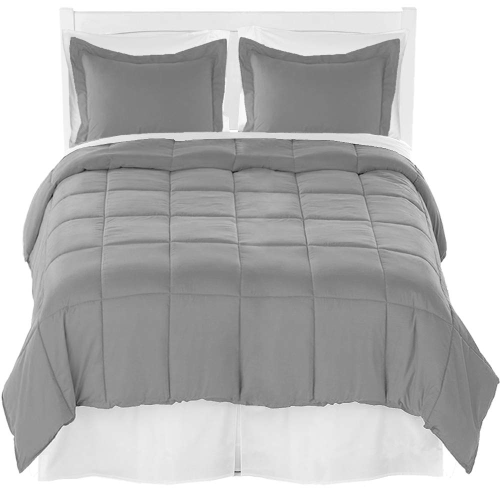 Bare Home Full Comforter Set + Sheet Set + Bed Skirt - Ultra-Soft Brushed Microfiber Bedding Collection (Light Grey Comforter, White Sheets & Bed Skirt) | Luxury Bedroom Decor for Cozy Sleep & Hotel-Style Comfort