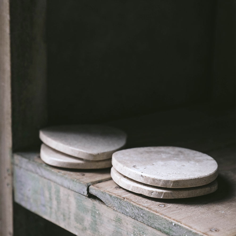 Premium Natural Travertine Coaster Set - 6-Pack Stone Drink Coasters for Home & Bar - Absorbent, Durable, Elegant for Wine, Coffee & Cocktails