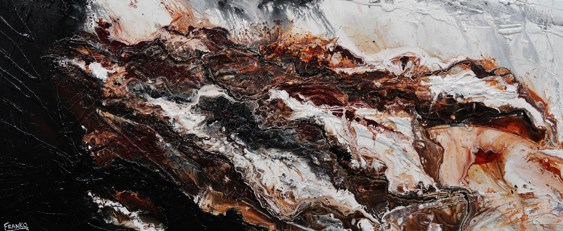 240cm x 100cm Brown Black White Textured Abstract Slate Marble Painting - Modern Wall Art for Living Room, Bedroom & Office Decor