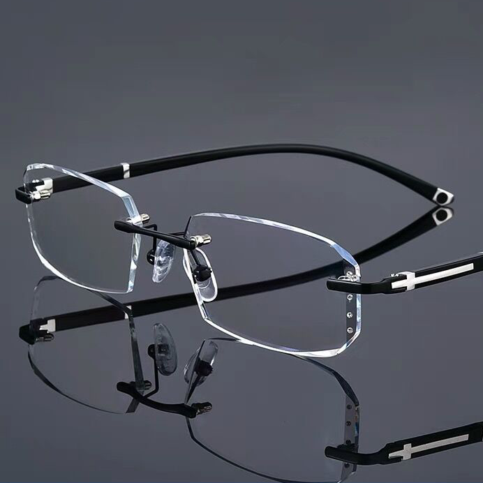 Stylish Diamond-Cut Rimless Blue Light Blocking Glasses for Women & Men - Reduce Eye Strain for Work, Gaming & Screen Time