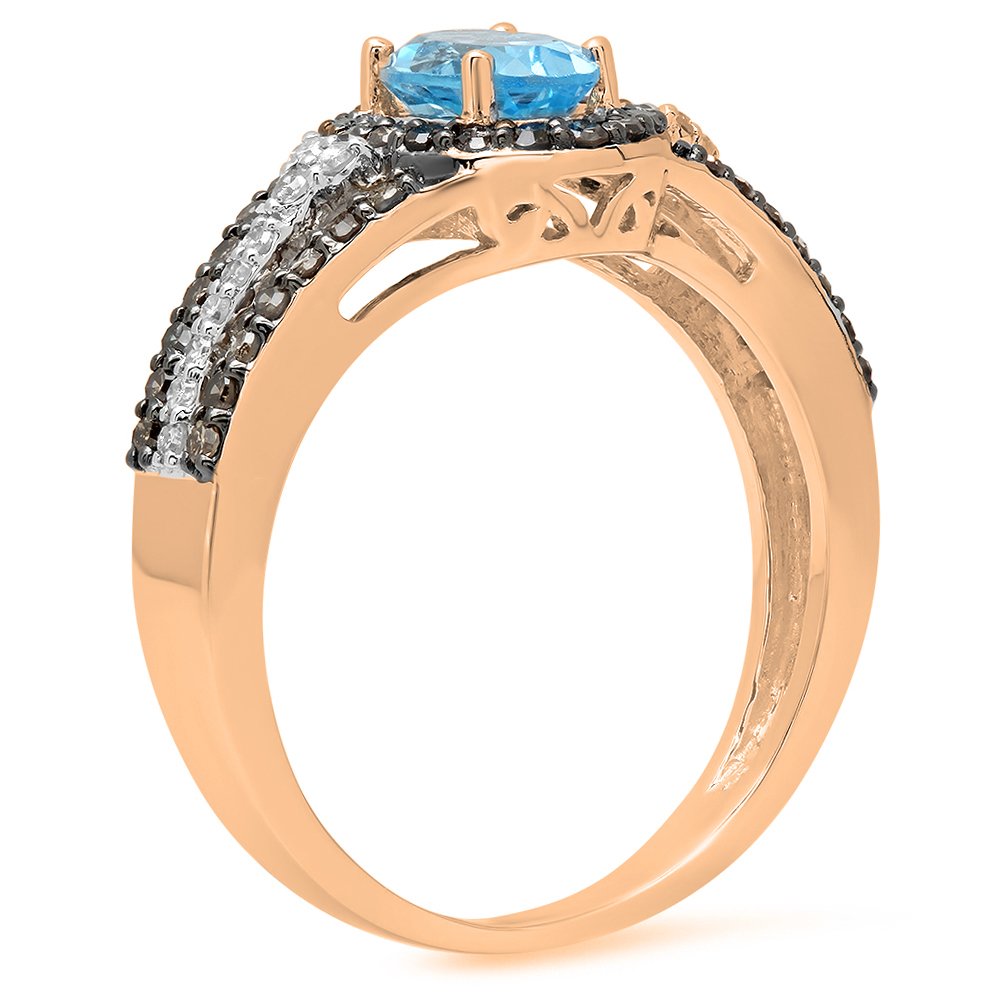 Dazzlingrock 14K White Gold Blue Topaz Champagne & White Diamond Halo Bridal Engagement Ring for Women - Perfect for Proposals, Weddings & Anniversary Gifts