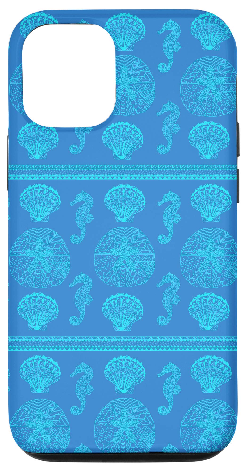 iPhone 12/12 Pro Case - Tribal Seashells & Seahorses Design, Slim Protective Cover for iPhone 12/12 Pro - Perfect for Beach Vacations, Summer Outings & Coastal Lifestyle